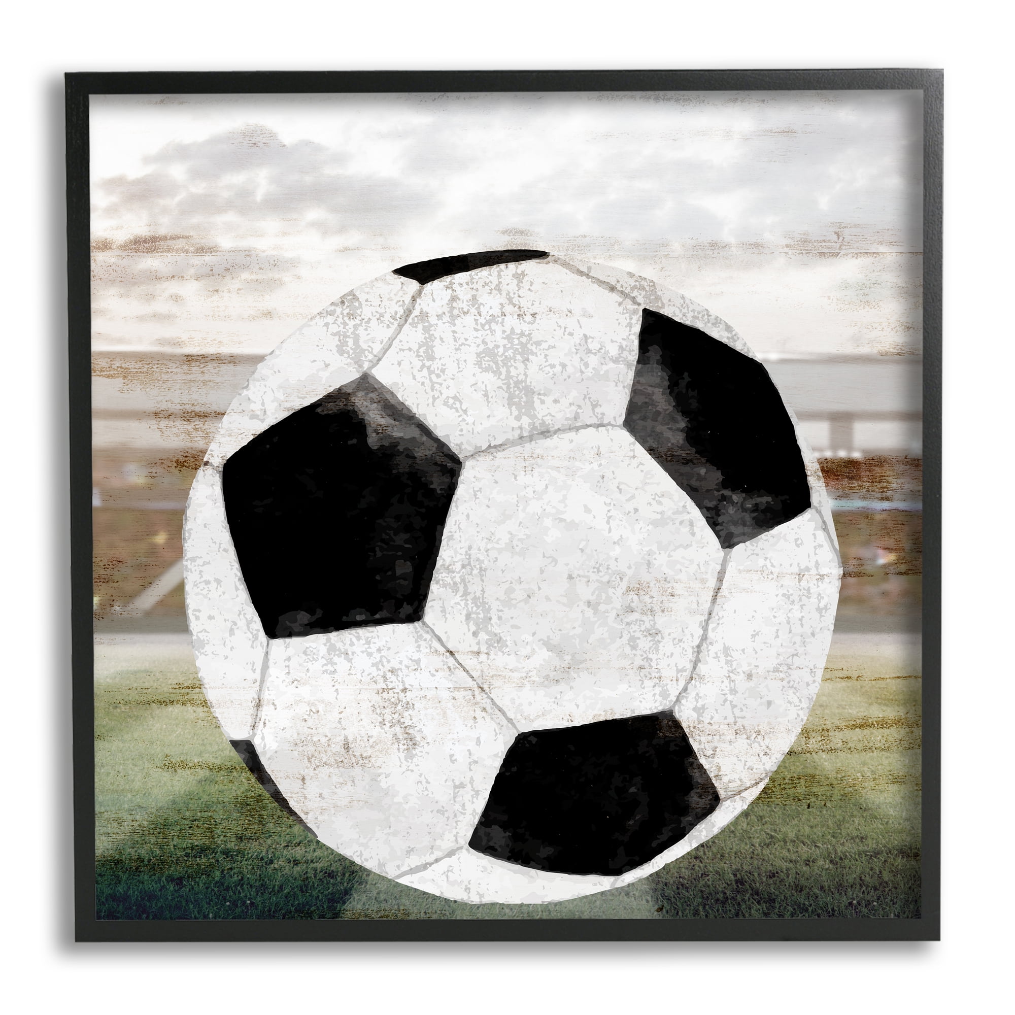 Stupell Industries Rustic Soccer Ball Field Abstract Painting Black Framed Art Print Wall Art, 24 x 24