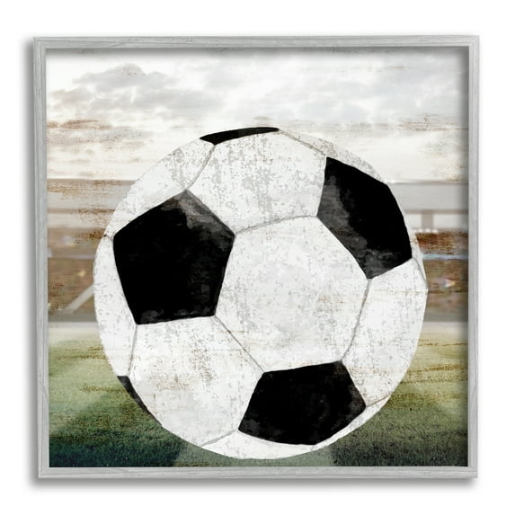 Stupell Industries Rustic Soccer Ball Field Abstract Painting Gray Framed Art Print Wall Art, 12 x 12