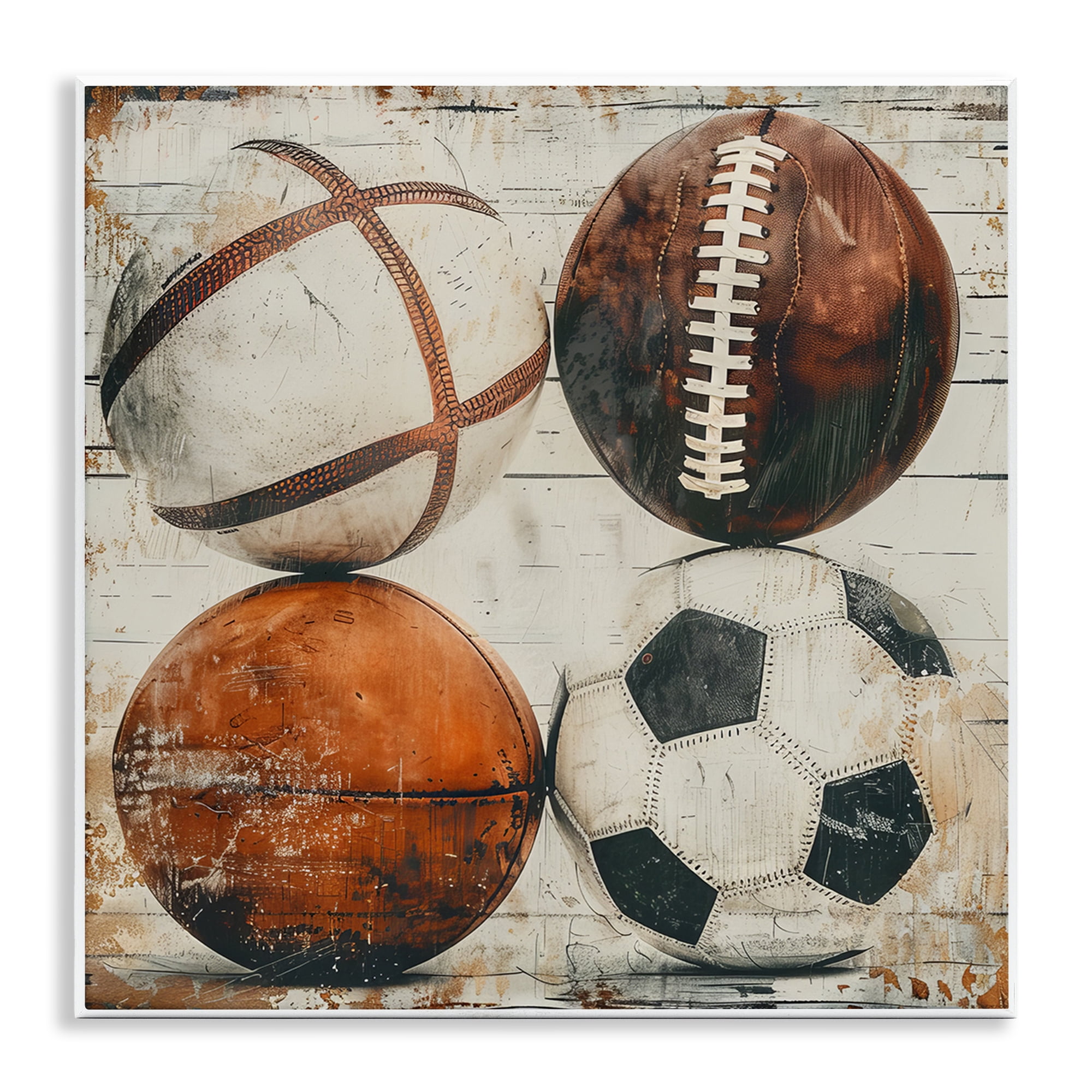 Stupell Industries Rustic Sports Balls Sports Painting Unframed Art Print Wall Art, 12 x 12