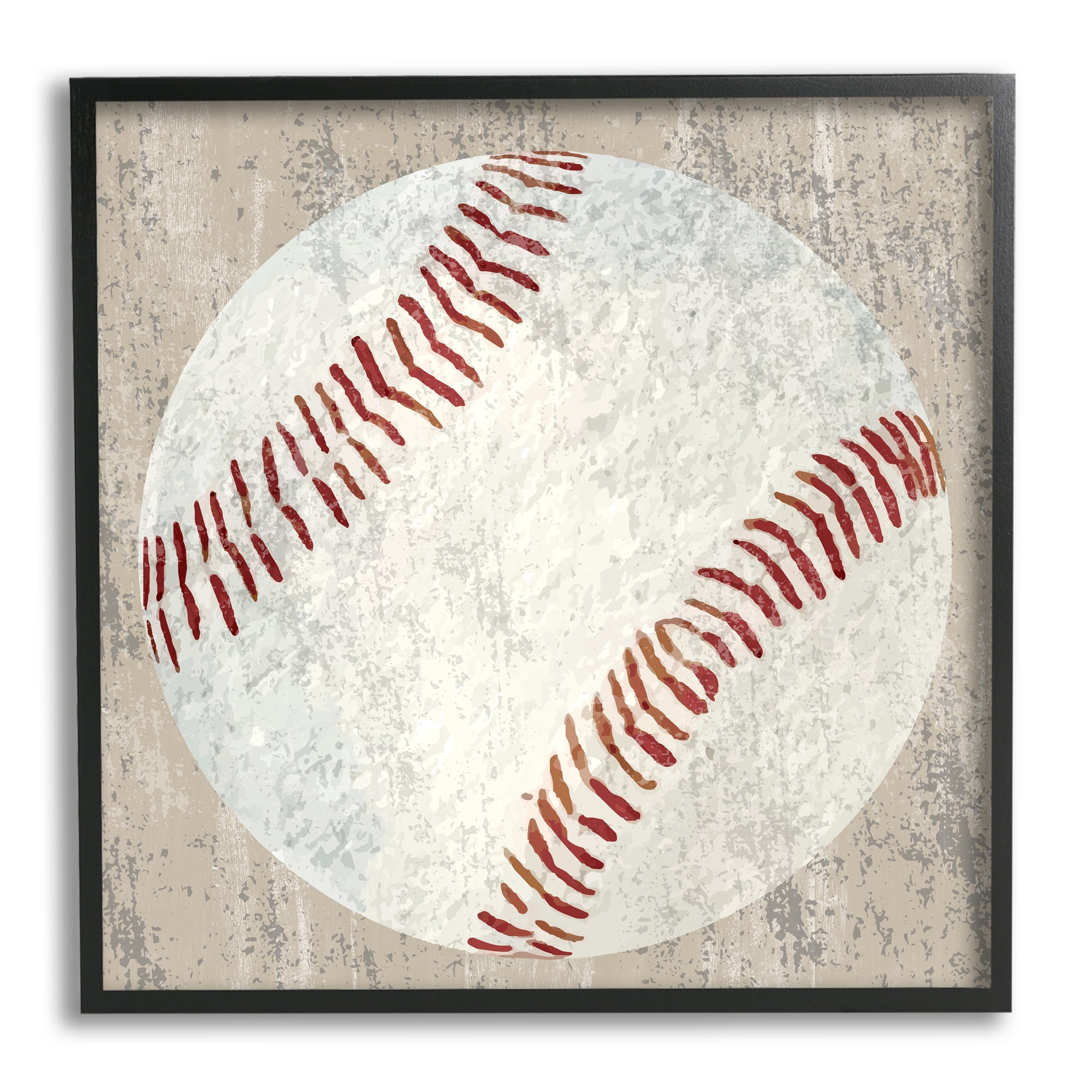Stupell Industries Rustic Sports Baseball Abstract Painting Black Framed Art Print Wall Art, 24 x 24
