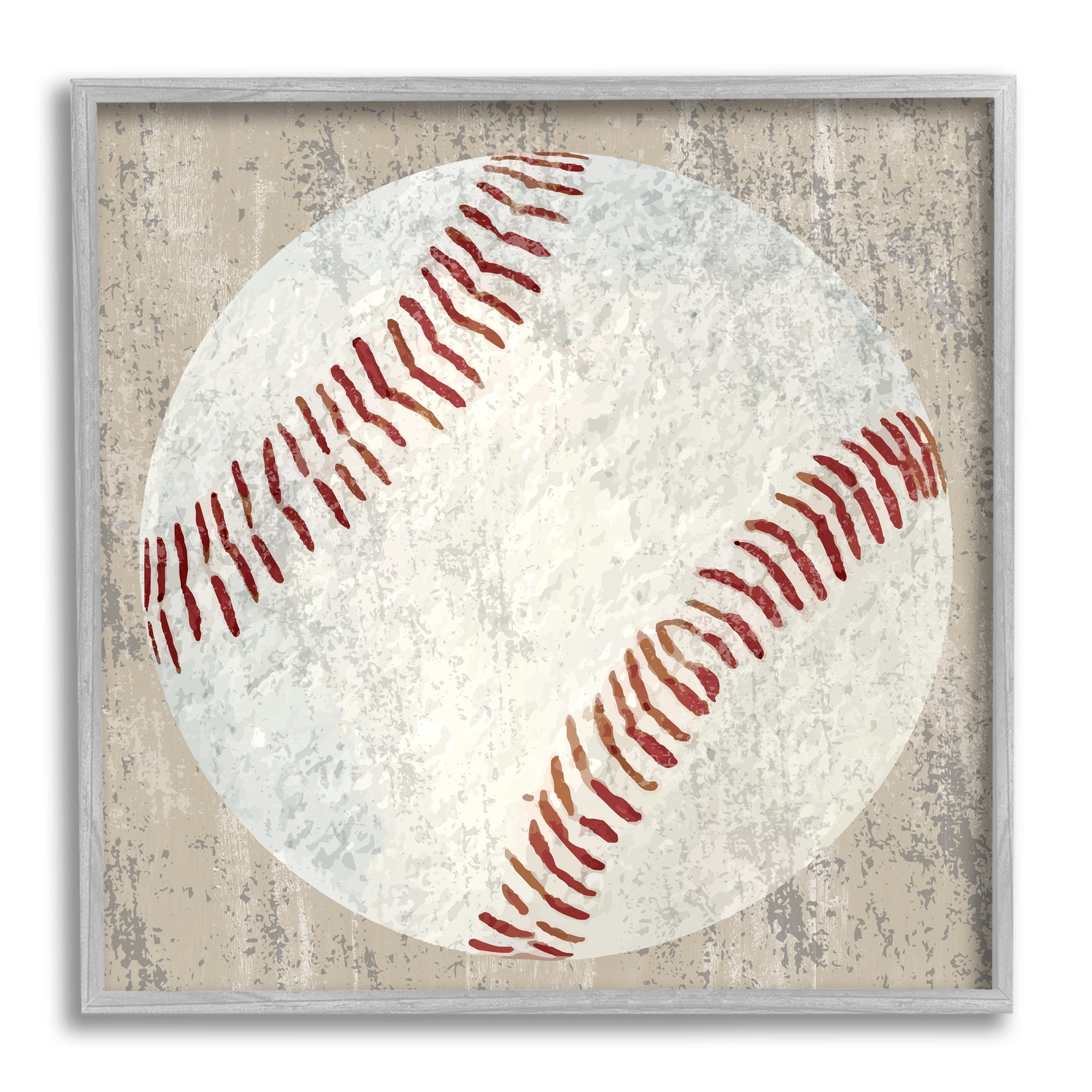 Stupell Industries Rustic Sports Baseball Abstract Painting Gray Framed Art Print Wall Art, 24 x 24