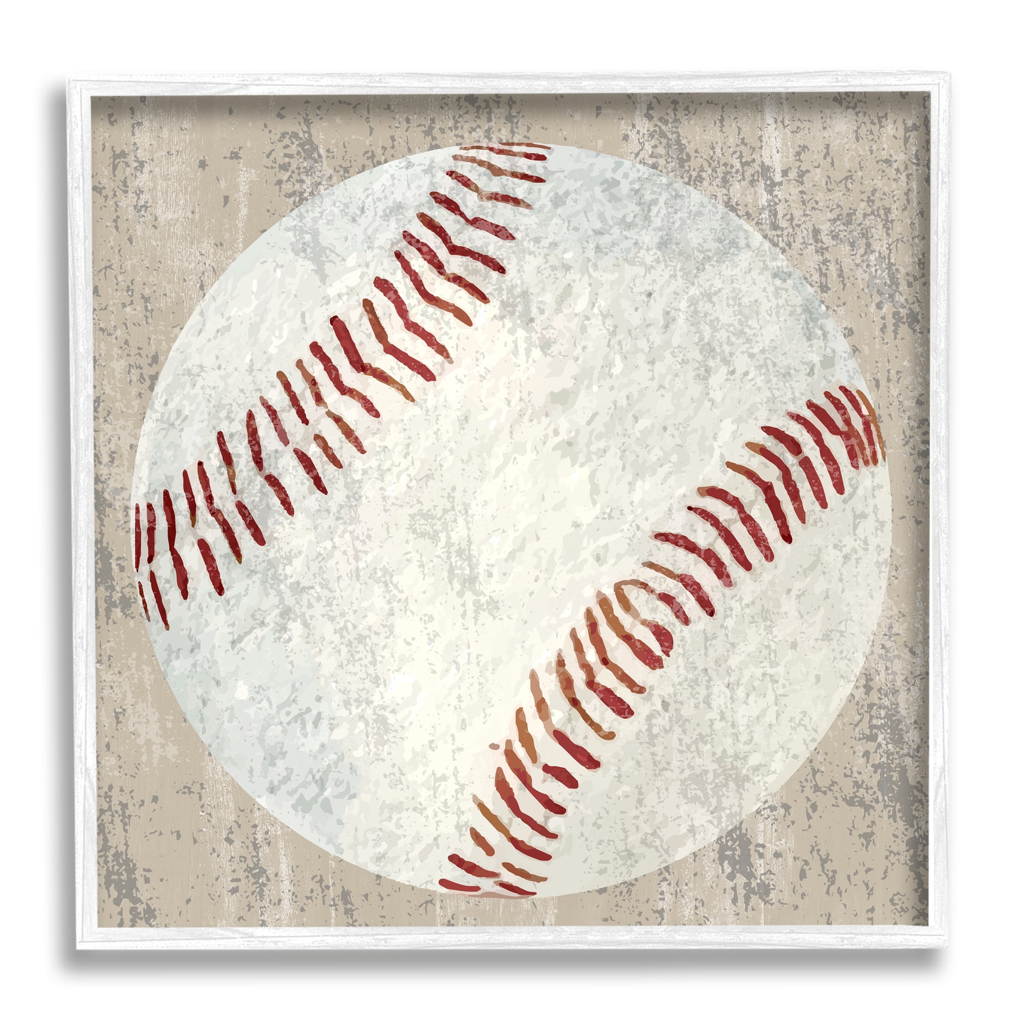 Stupell Industries Rustic Sports Baseball Abstract Painting White Framed Art Print Wall Art, 12 x 12