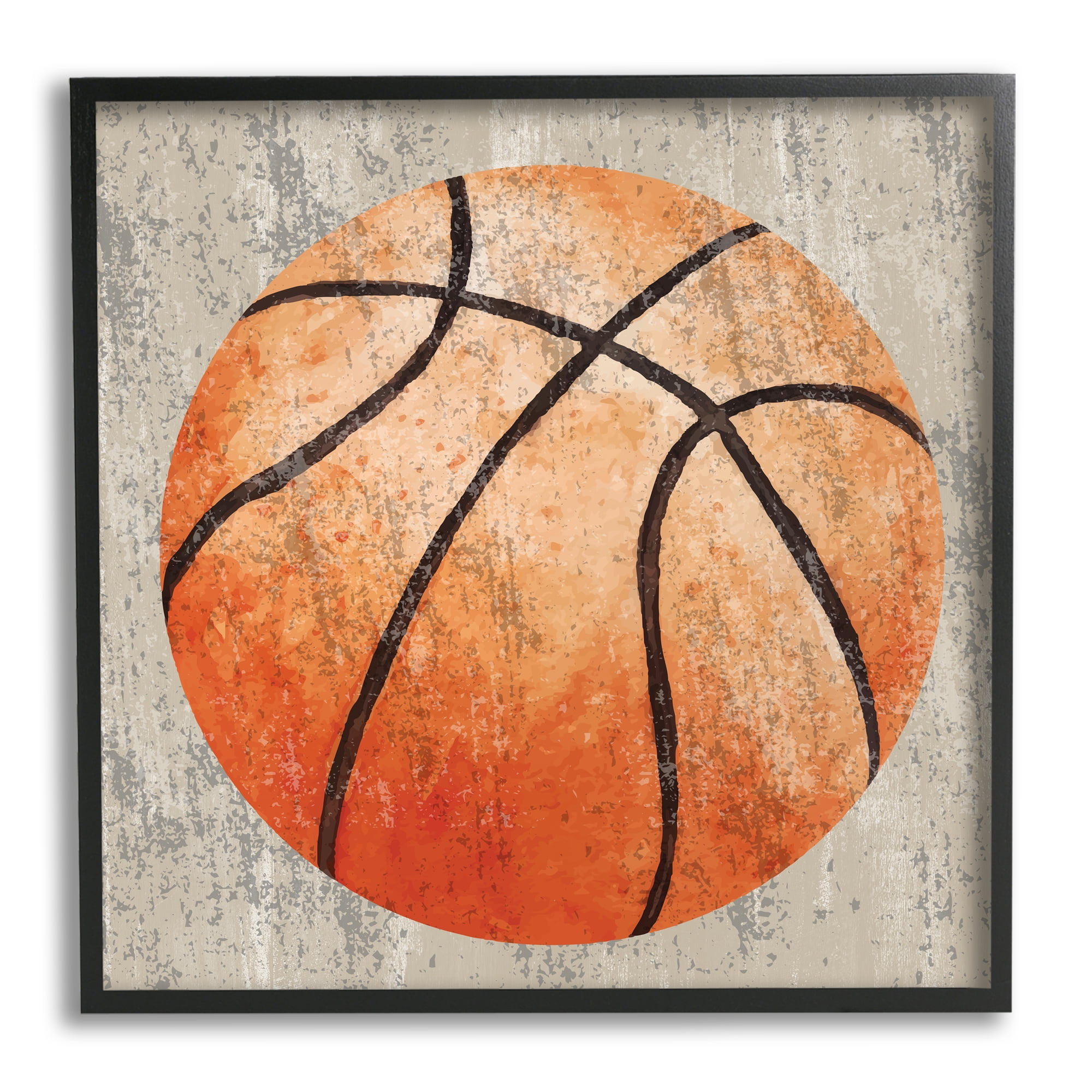 Stupell Industries Rustic Sports Basketball Abstract Painting Black Framed Art Print Wall Art, 12 x 12