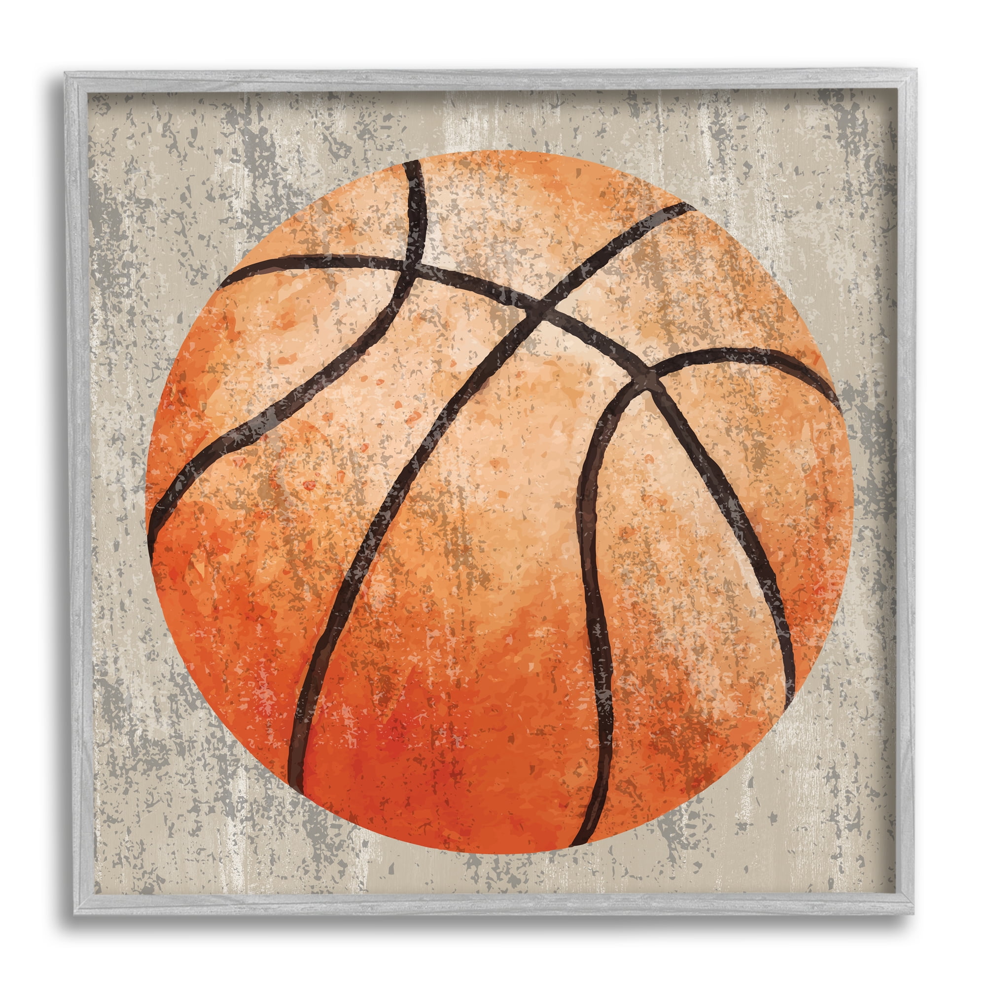Stupell Industries Rustic Sports Basketball Abstract Painting Gray Framed Art Print Wall Art, 24 x 24