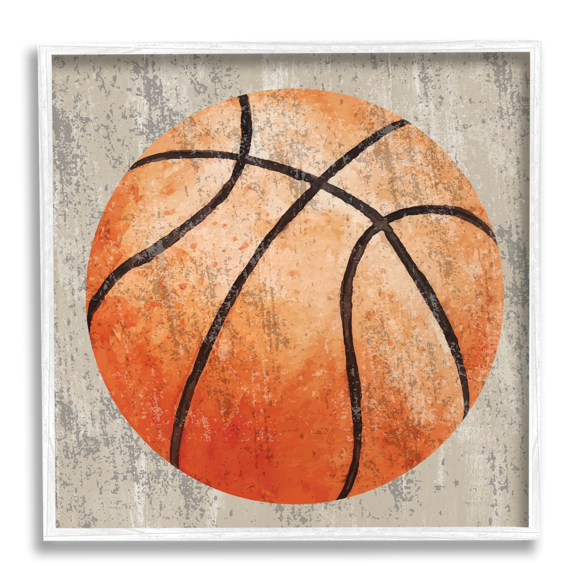 Stupell Industries Rustic Sports Basketball Abstract Painting White Framed Art Print Wall Art, 12 x 12