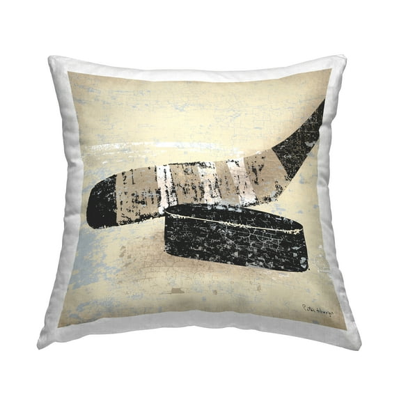 Stupell Industries Rustic Sports Hockey Puck Square Decorative Printed Throw Pillow, 18 x 18