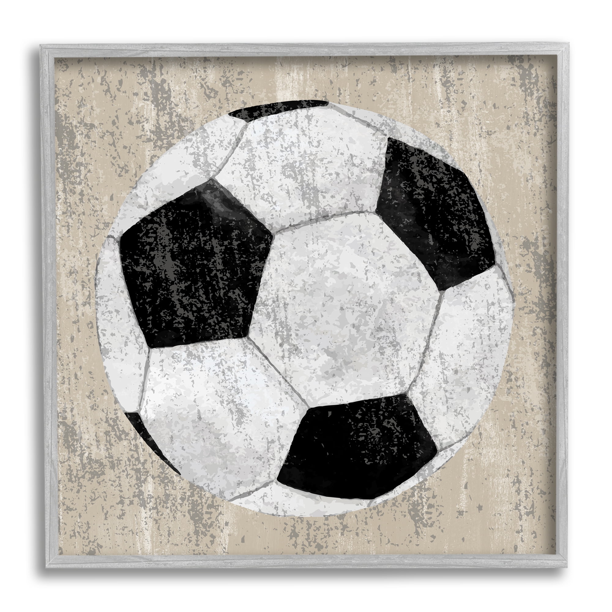 Stupell Industries Rustic Sports Soccer Ball Abstract Painting Gray Framed Art Print Wall Art, 12 x 12