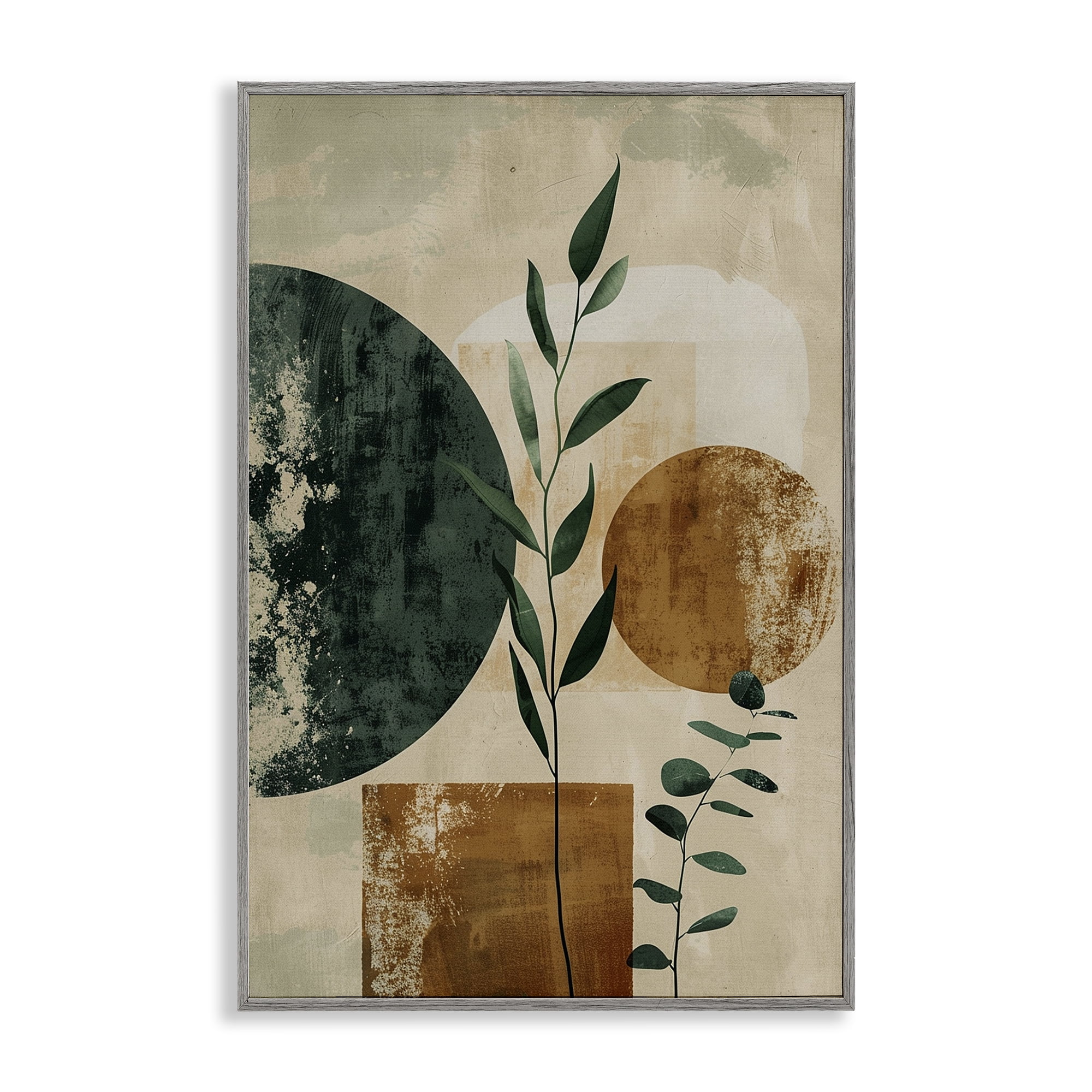 Stupell Industries Rustic Sprigs & Shapes Plants & Flowers Painting Gray Framed Art Print Wall Art, 20 x 30