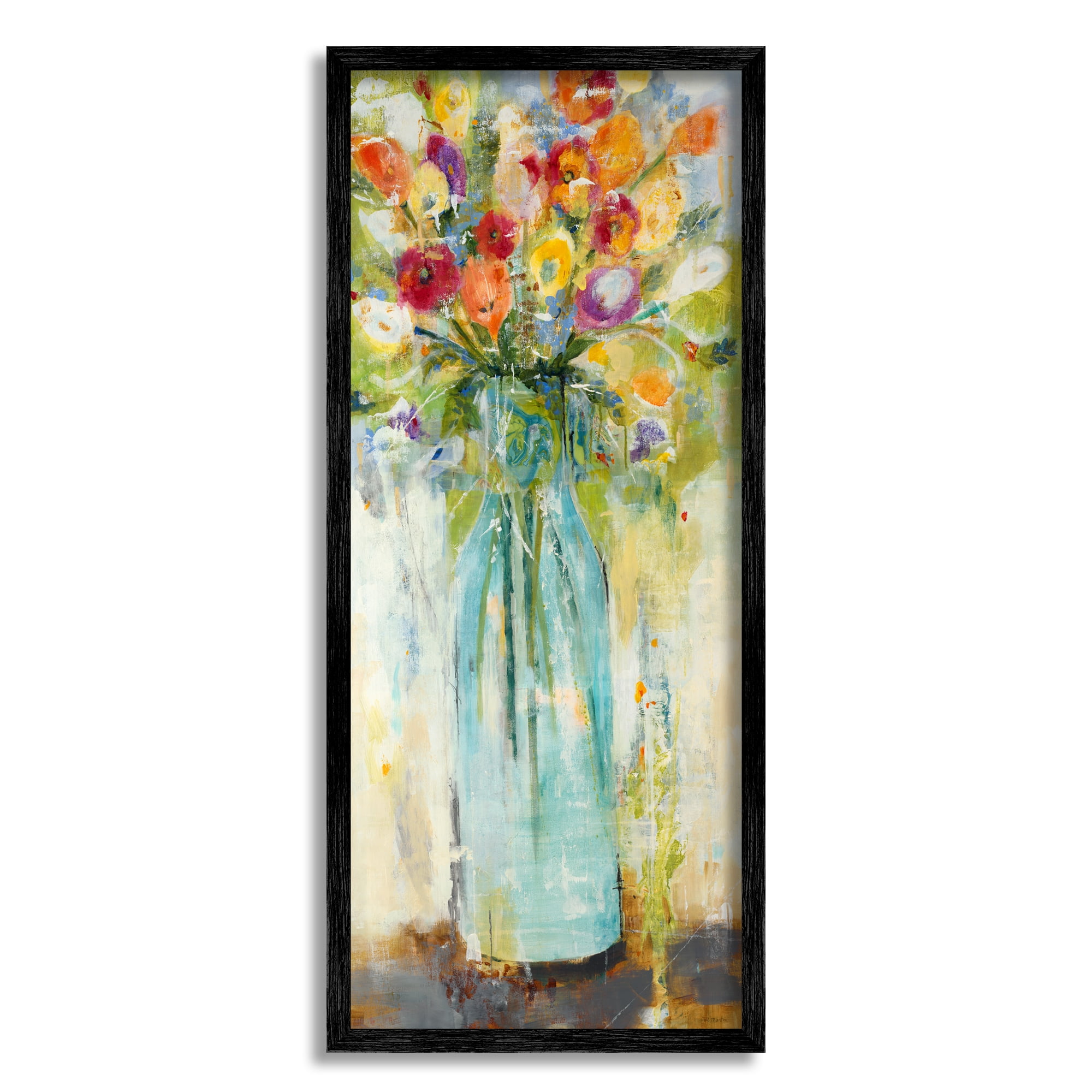 Rustic Spring Bouquet Abstract Canvas Print in Black Frame