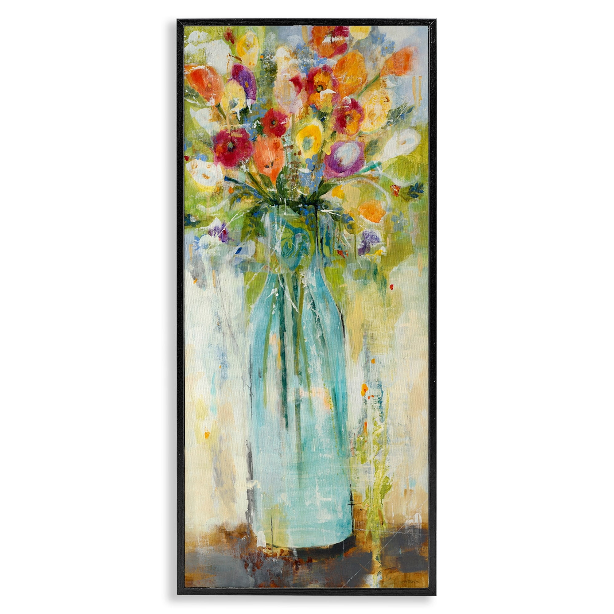 Stupell Industries Rustic Spring Bouquet Abstract Organic Shapes Paintings Black Framed Art Print Wall Art, 10x24, by Jill Martin