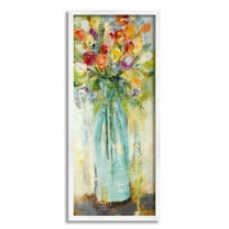Stupell Industries Rustic Spring Bouquet Abstract Organic Shapes Paintings White Framed Art Print Wall Art, 13x30, by Jill Martin