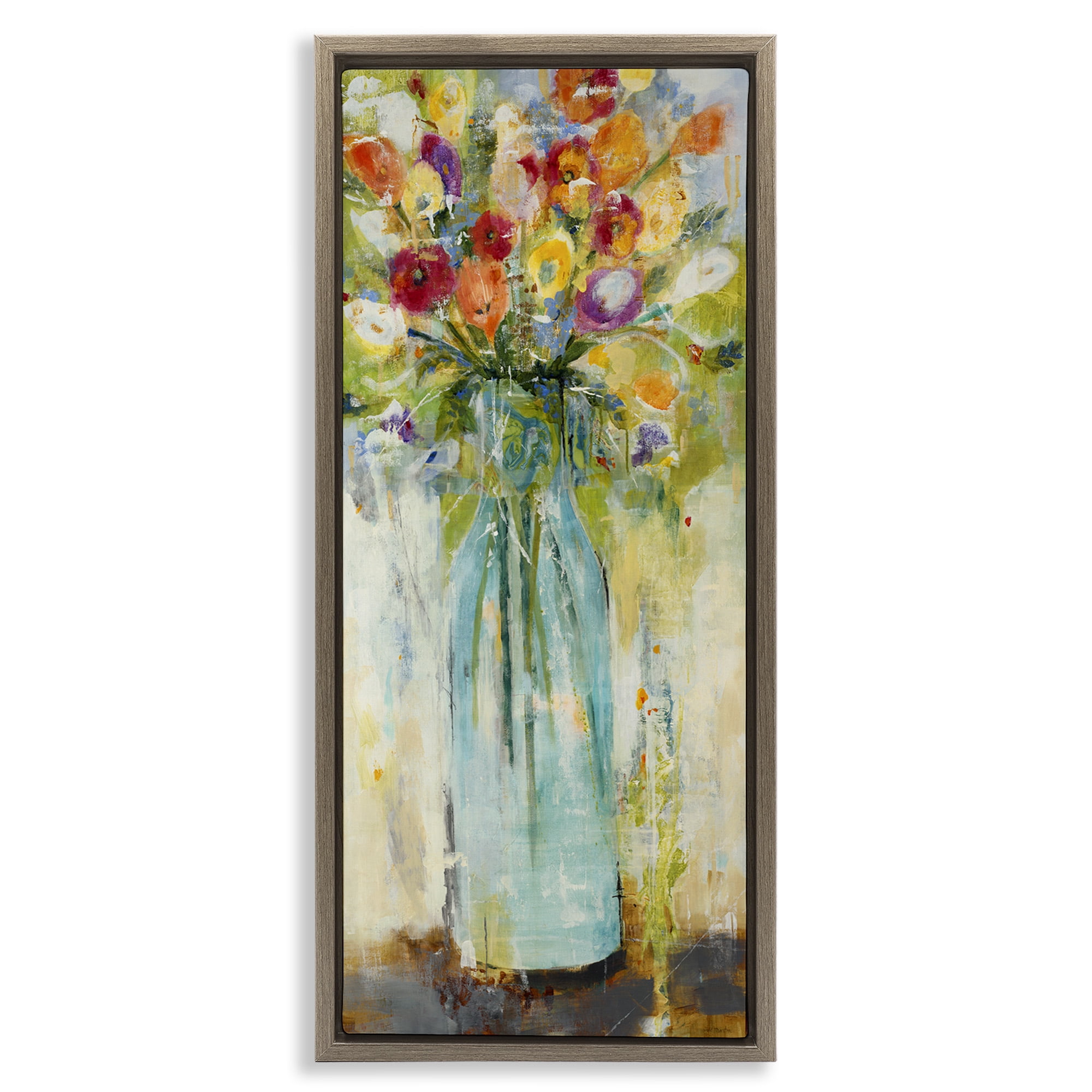 Stupell Industries Rustic Spring Bouquet Abstraction Botanical & Floral Painting Brown Floater Framed Canvas Art Print Wall Art, 15 x 31