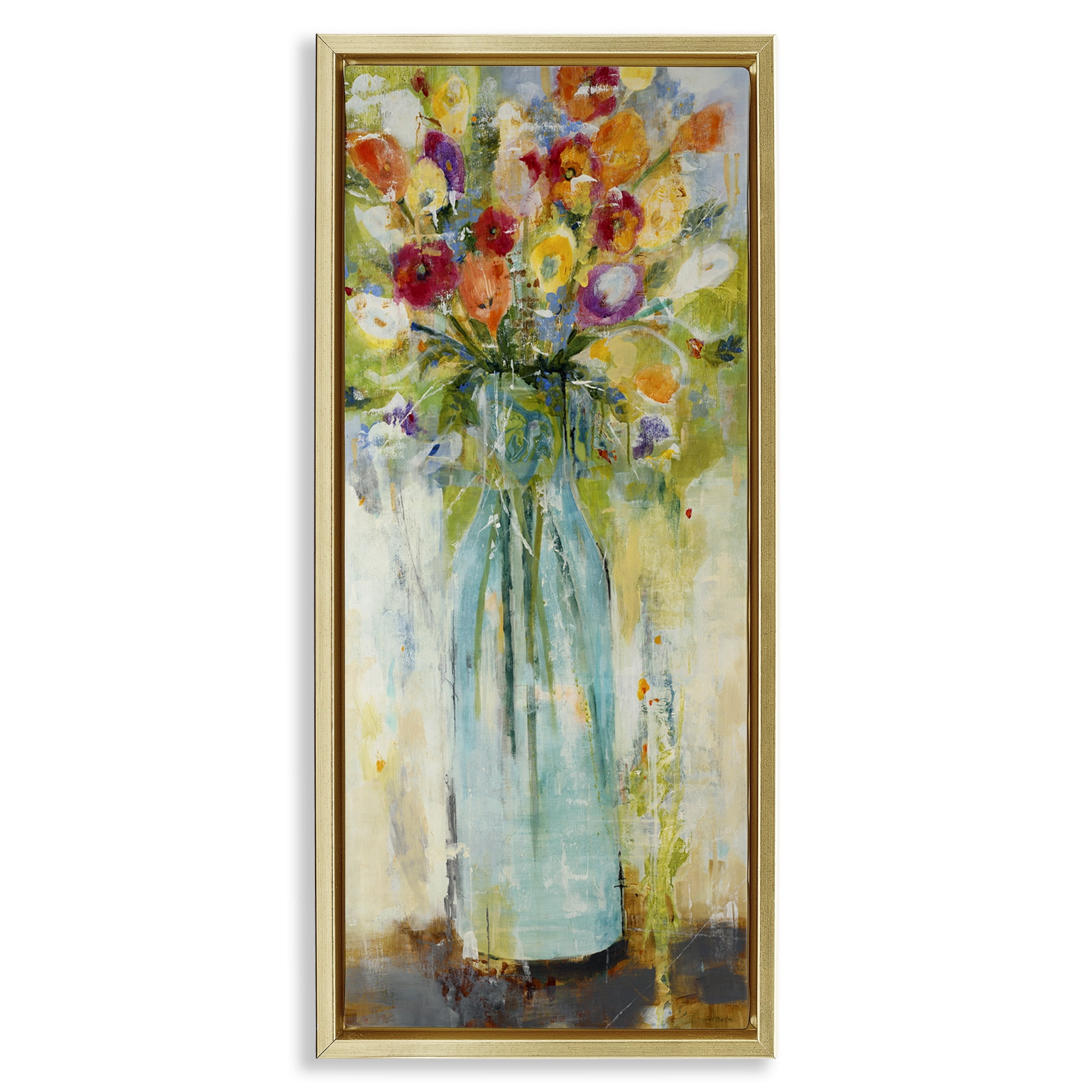 Stupell Industries Rustic Spring Bouquet Abstraction Botanical & Floral Painting Gold Floater Framed Canvas Art Print Wall Art, 11 x 25