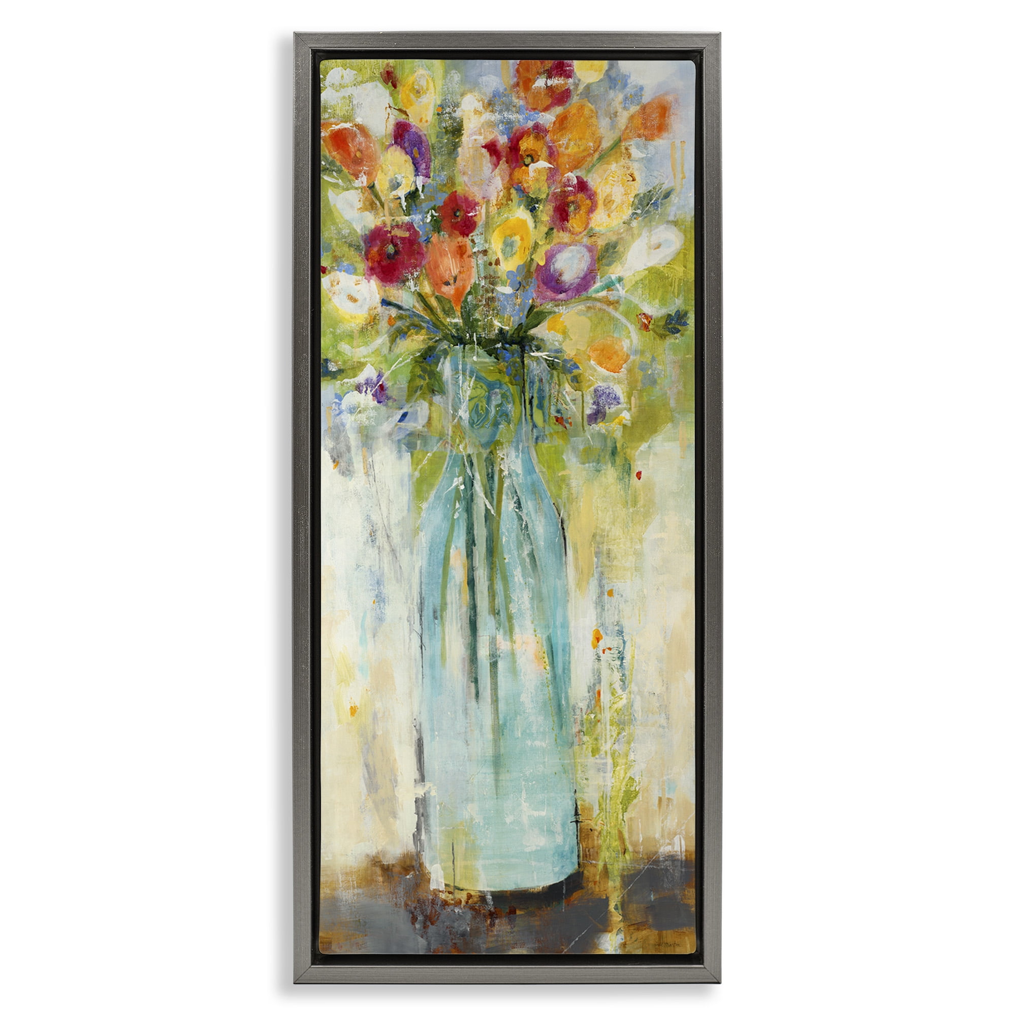 Stupell Industries Rustic Spring Bouquet Abstraction Botanical & Floral Painting Gray Floater Framed Canvas Art Print Wall Art, 15 x 31