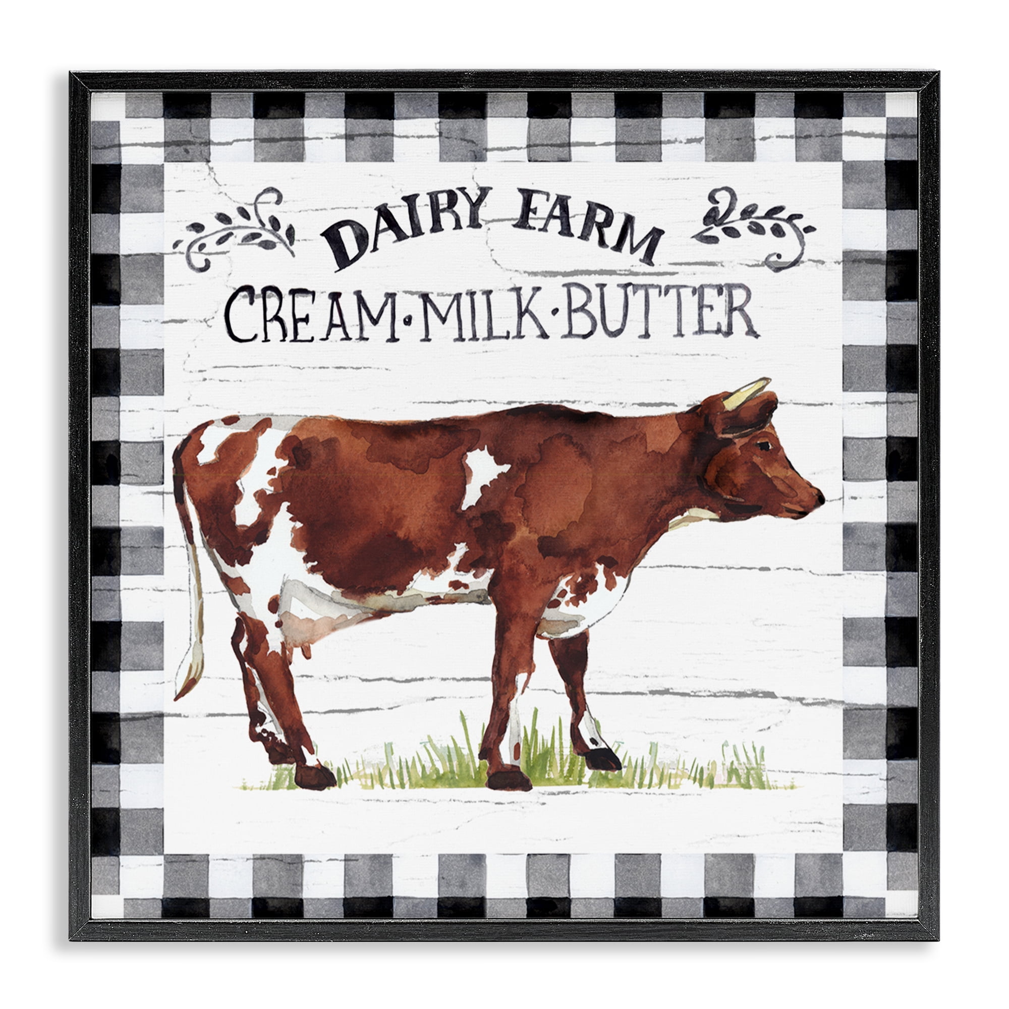 Stupell Industries Rustic Spring Cow Animals Painting Black Framed Art Print Wall Art, 12 x 12