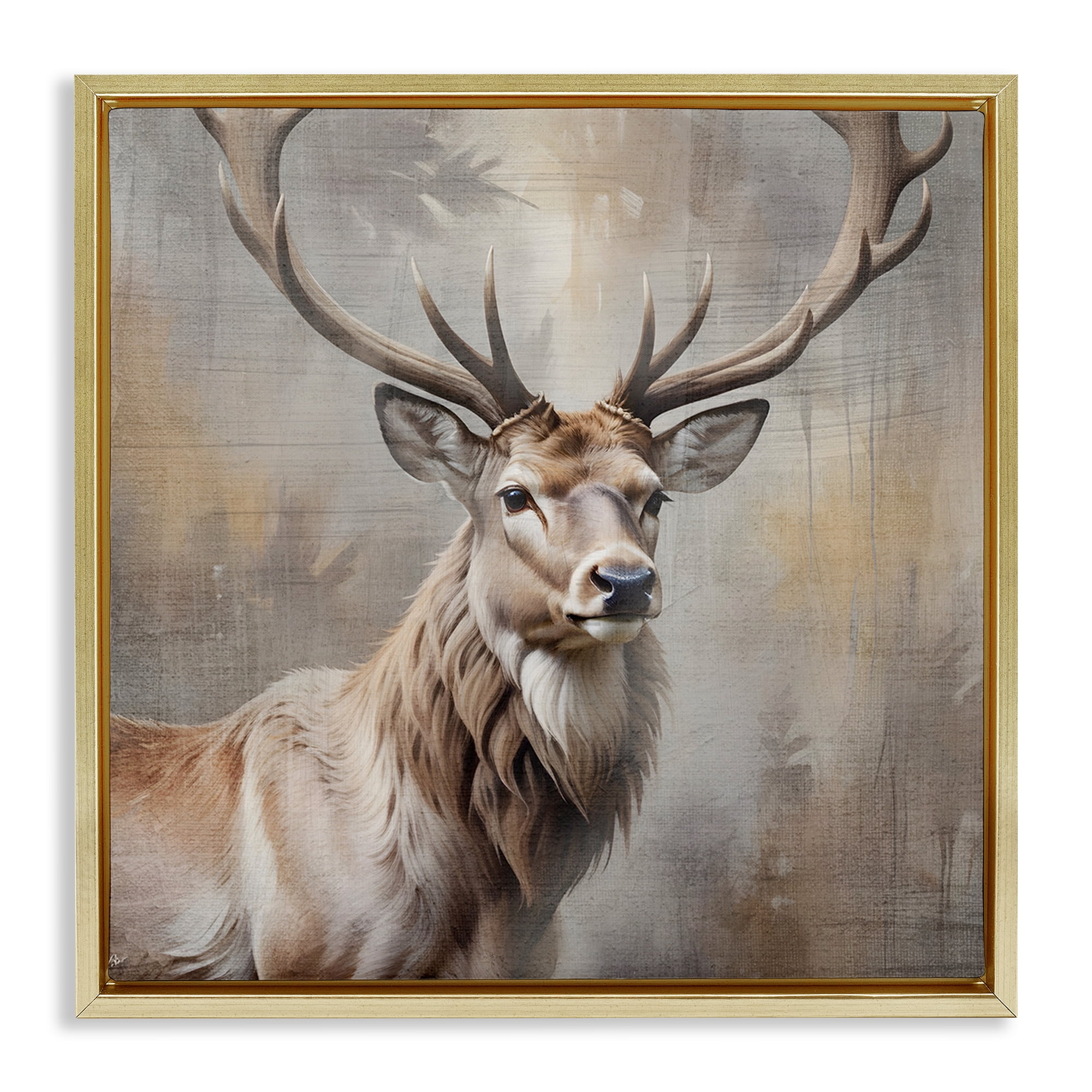 Stupell Industries Rustic Stag with Majestic Glance Gold Framed Floater Canvas Wall Art, design by Susan Arnot