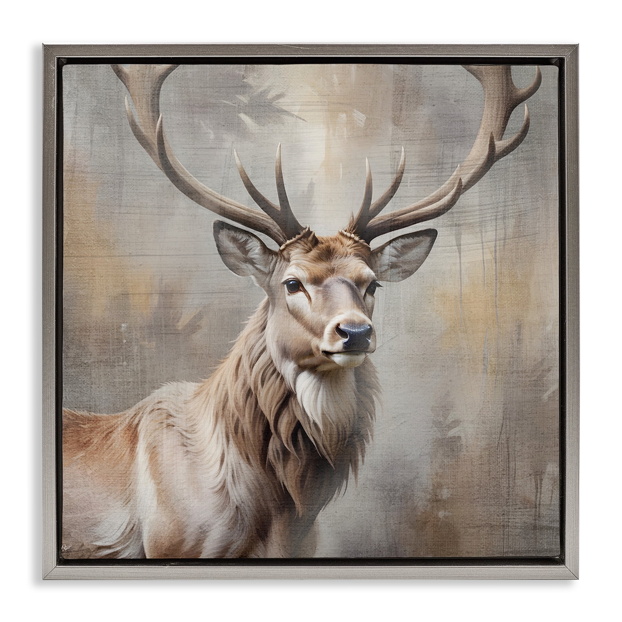 Stupell Industries Rustic Stag with Majestic Glance Gray Framed Floater Canvas Wall Art, design by Susan Arnot