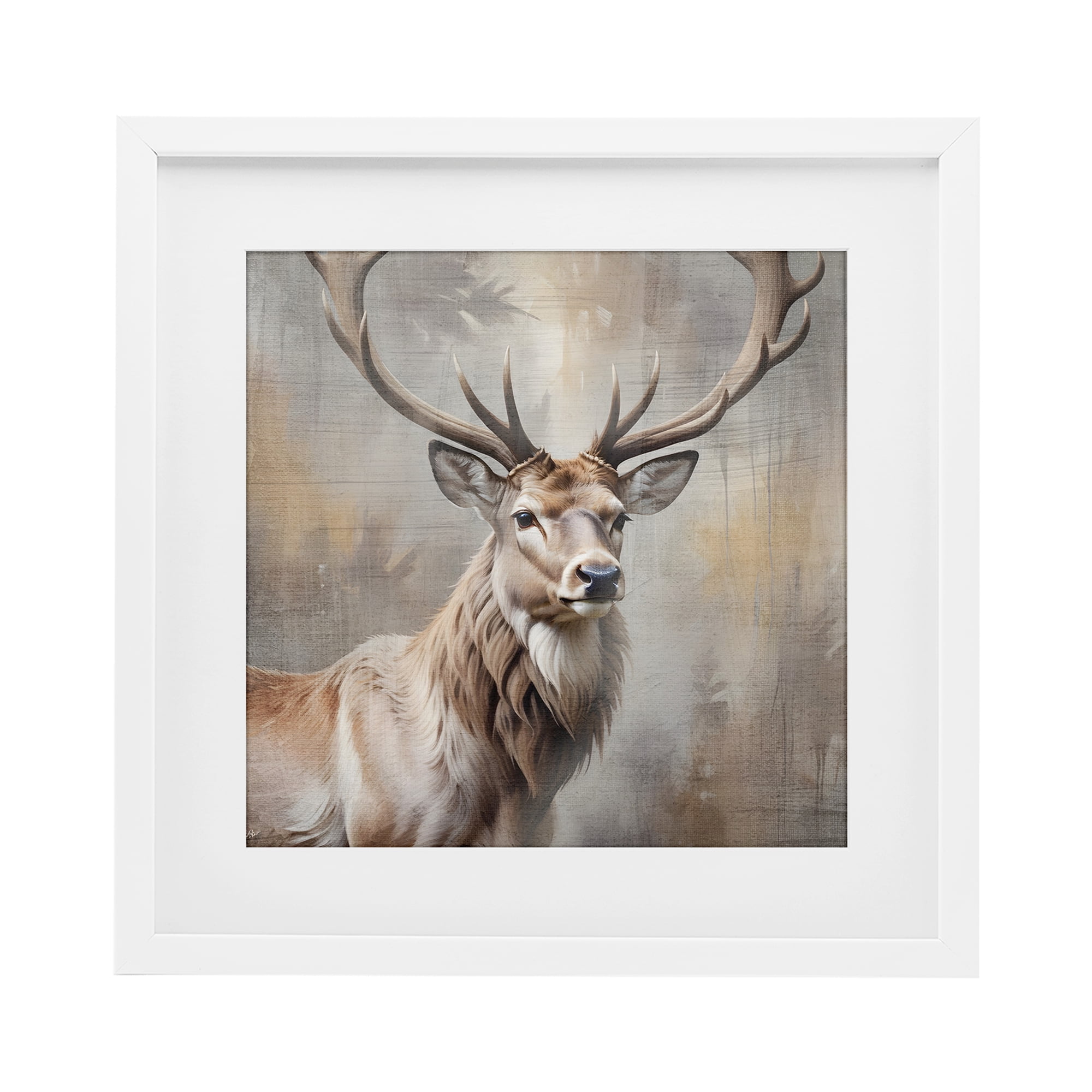 Stupell Industries Rustic Stag with Majestic Glance White Framed Print Under Glass, design by Susan Arnot