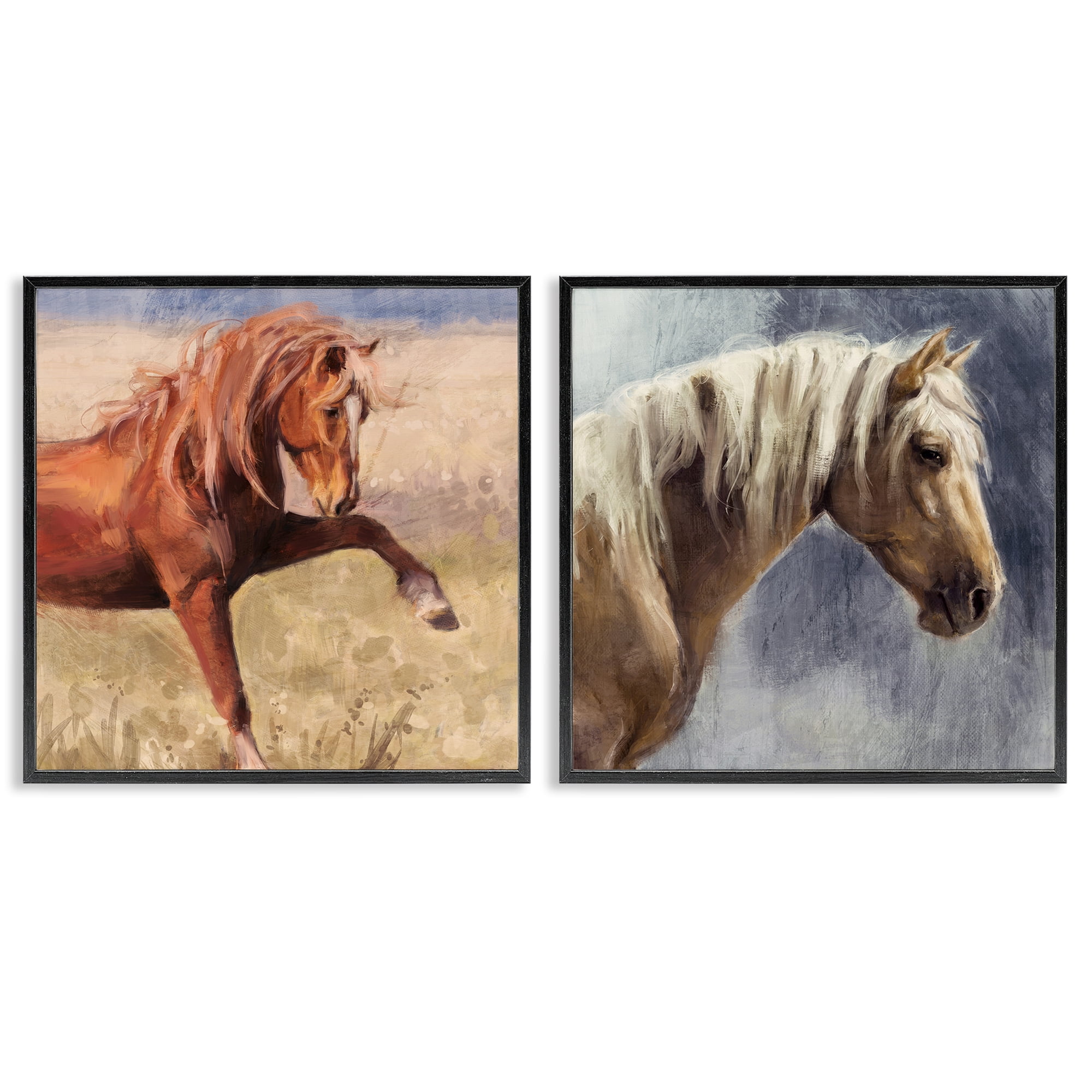 Stupell Industries Rustic Stallions Portraits Animals Painting Black Framed Art Print Wall Art, 12 x 12, Set of 2