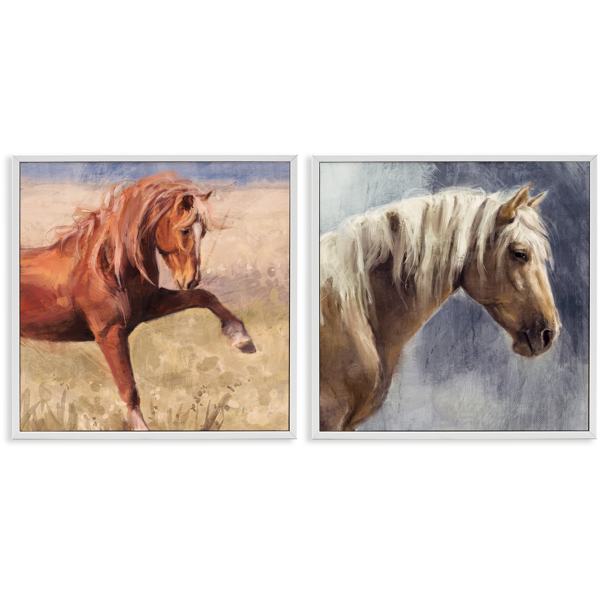 Stupell Industries Rustic Stallions Portraits Animals Painting White Framed Art Print Wall Art, 12 x 12, Set of 2