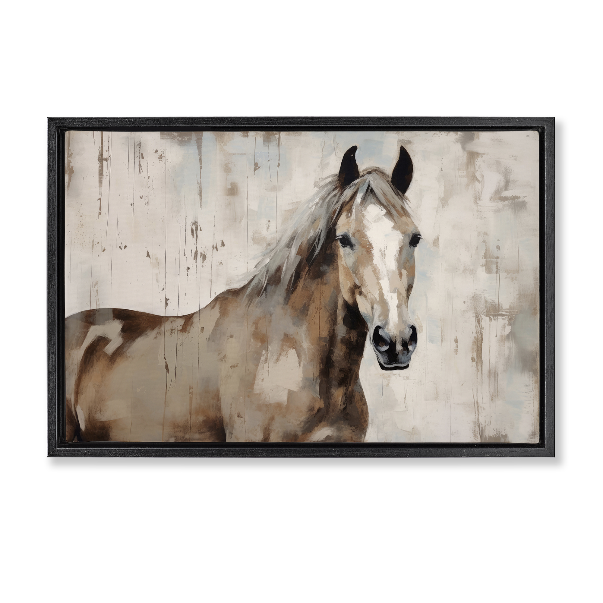 Stupell Industries Rustic Stoic Mare Animals Painting Black Floater Framed Canvas Art Print Wall Art, 31 x 21