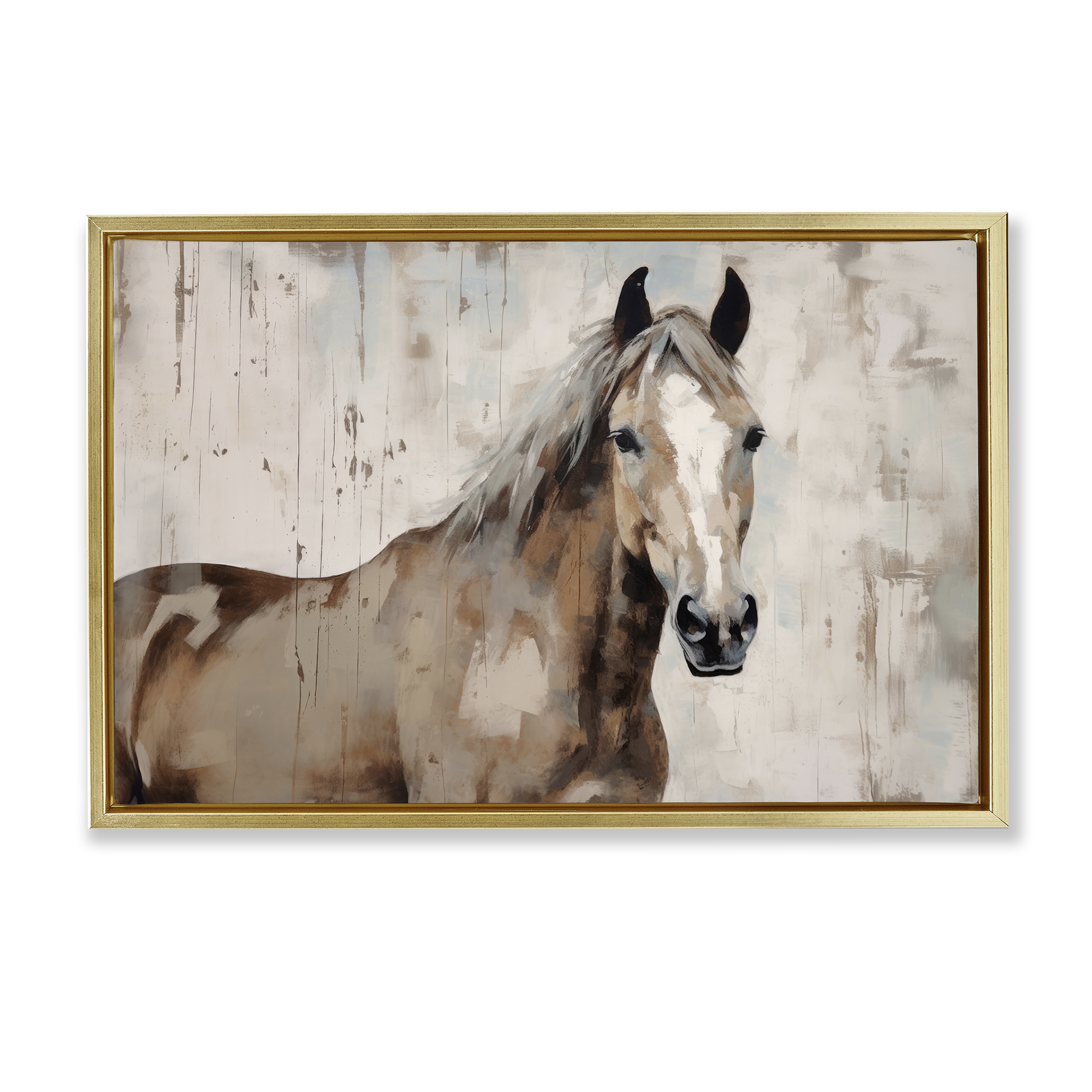 Stupell Industries Rustic Stoic Mare Animals Painting Gold Floater Framed Canvas Art Print Wall Art, 25 x 17