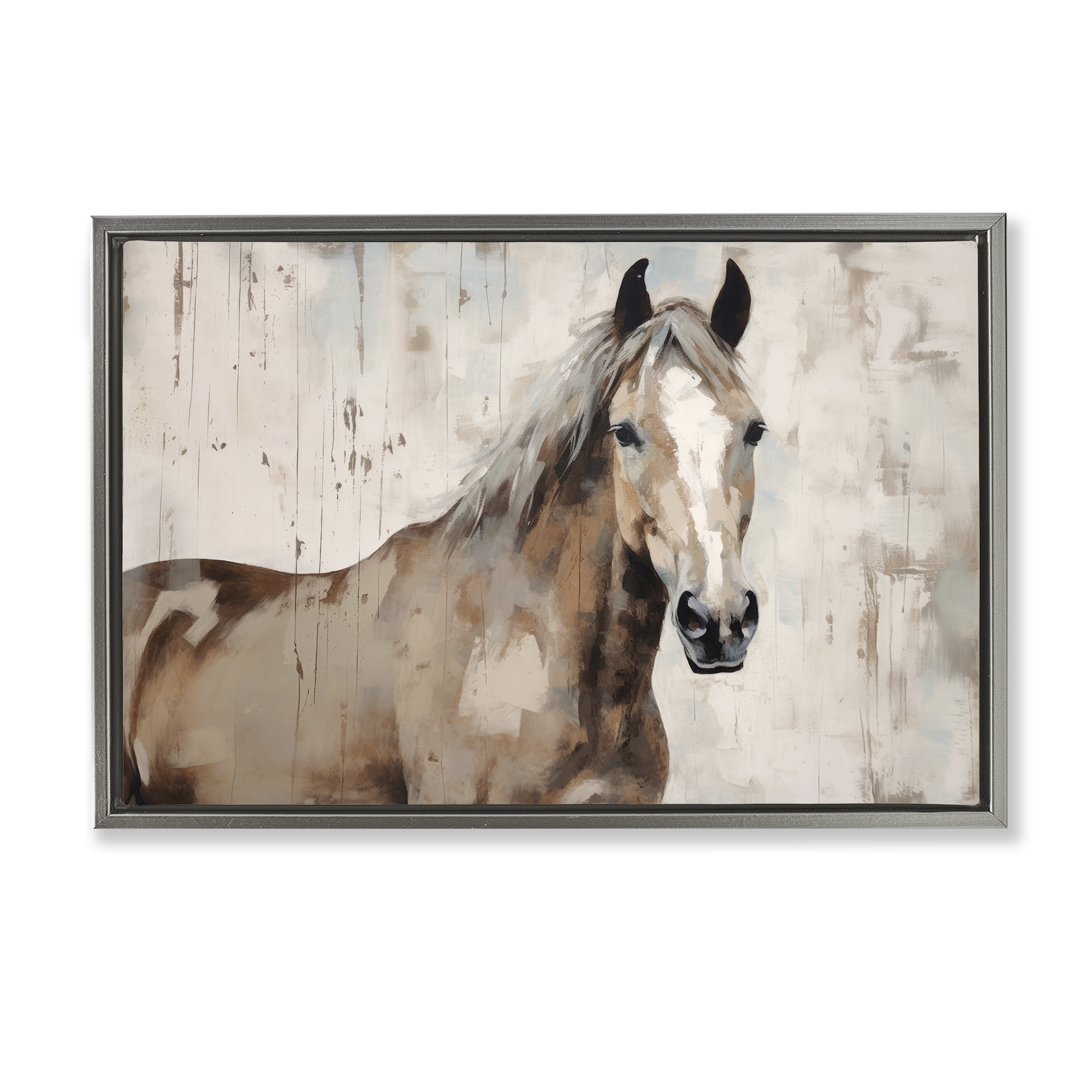 Stupell Industries Rustic Stoic Mare Animals Painting Gray Floater Framed Canvas Art Print Wall Art, 31 x 21