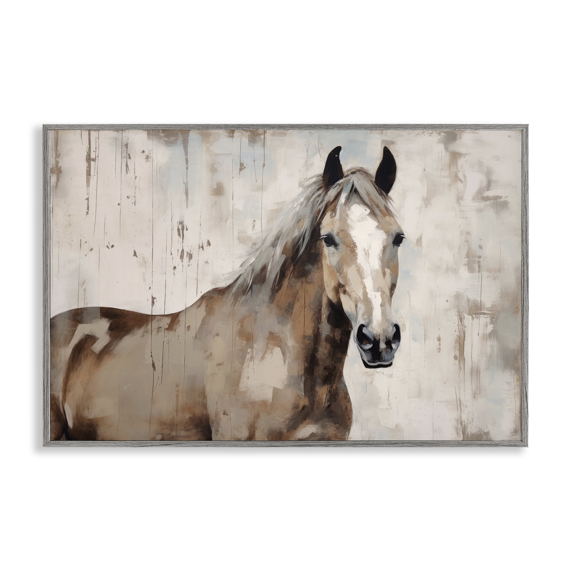 Stupell Industries Rustic Stoic Mare Animals Painting Gray Framed Art Print Wall Art, 30 x 20