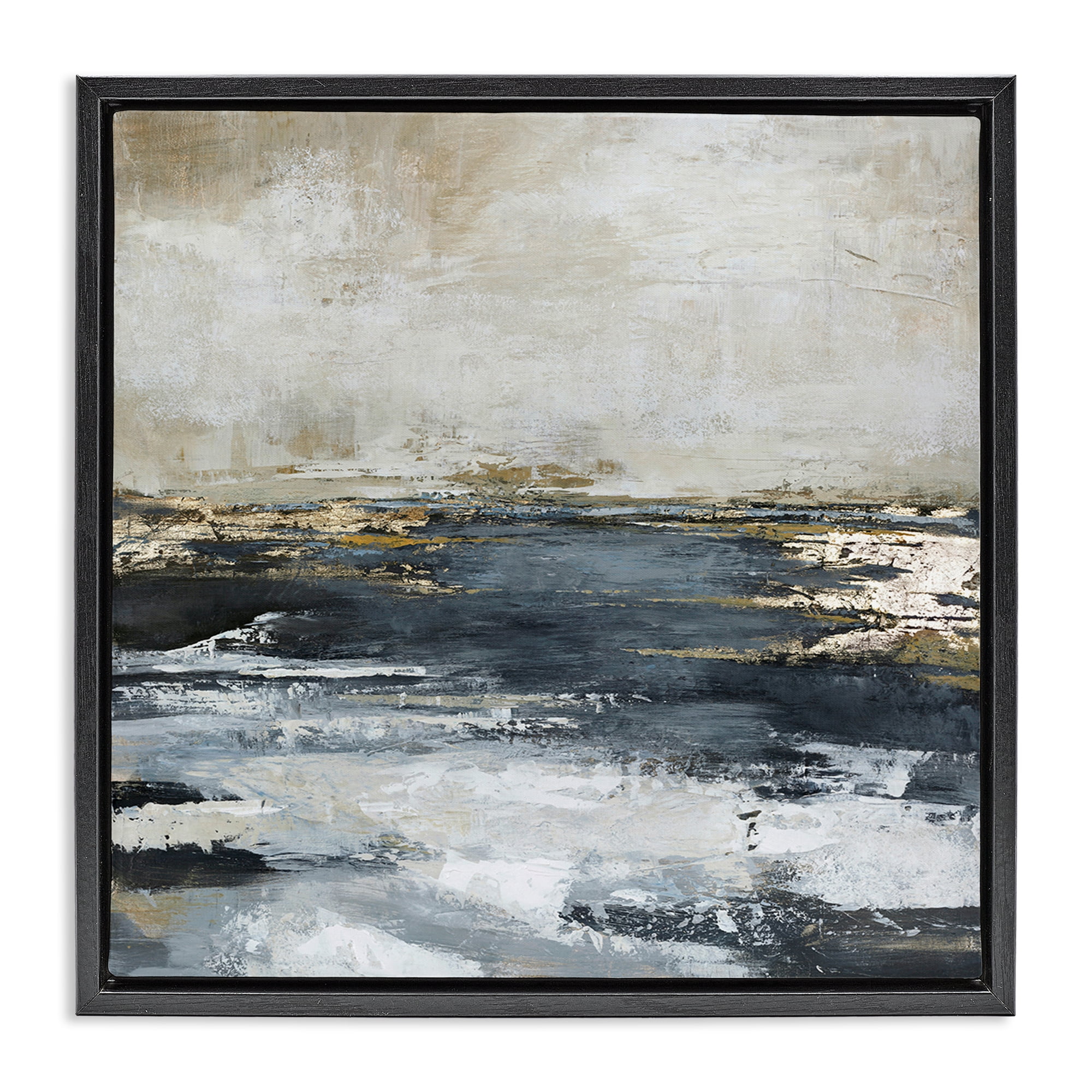 Stupell Industries Rustic Stormy Sea Abstract Painting Black Floater Framed Canvas Art Print Wall Art, 25 x 25