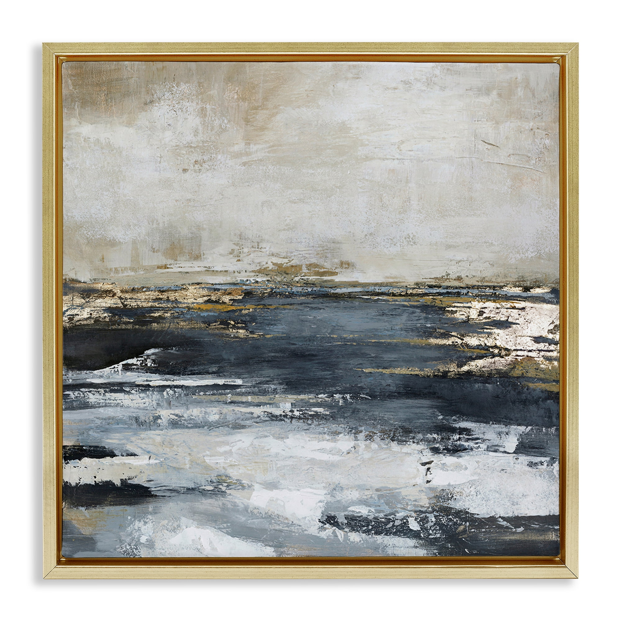 Stupell Industries Rustic Stormy Sea Abstract Painting Gold Floater Framed Canvas Art Print Wall Art, 18 x 18