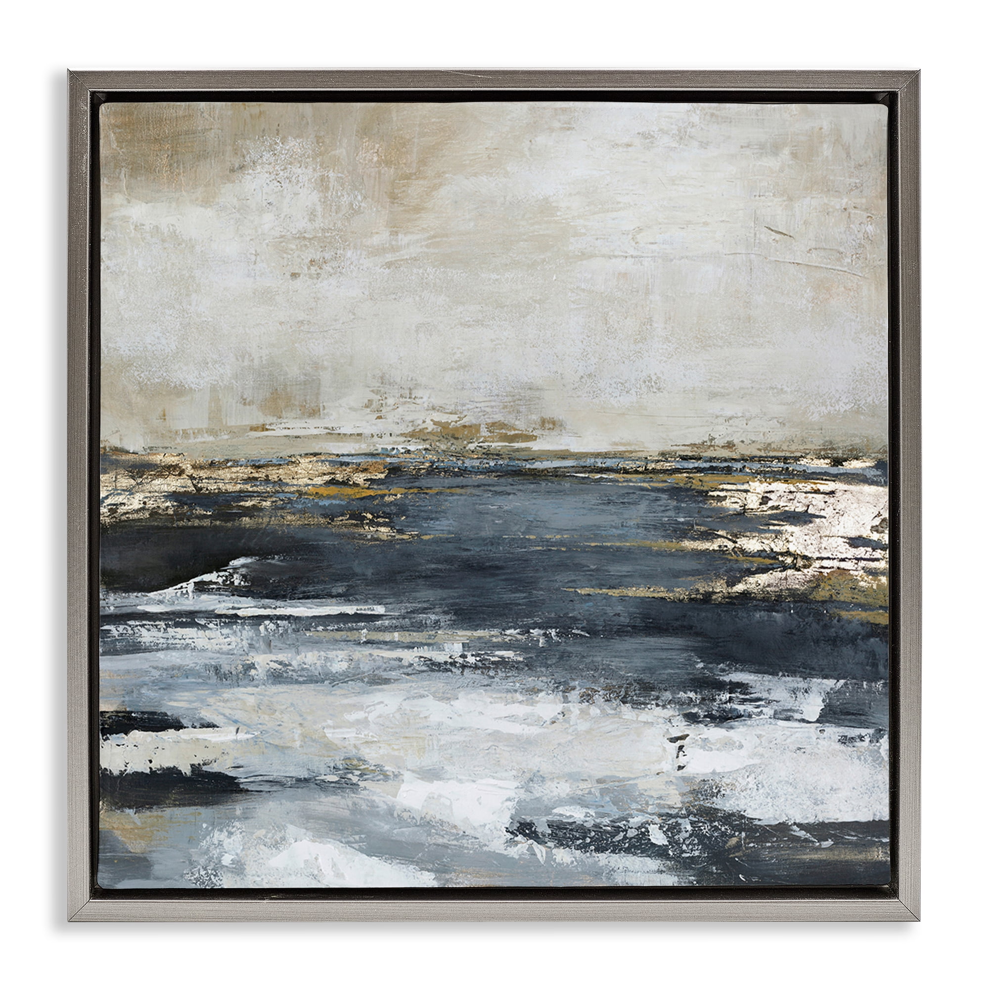 Stupell Industries Rustic Stormy Sea Abstract Painting Gray Floater Framed Canvas Art Print Wall Art, 18 x 18