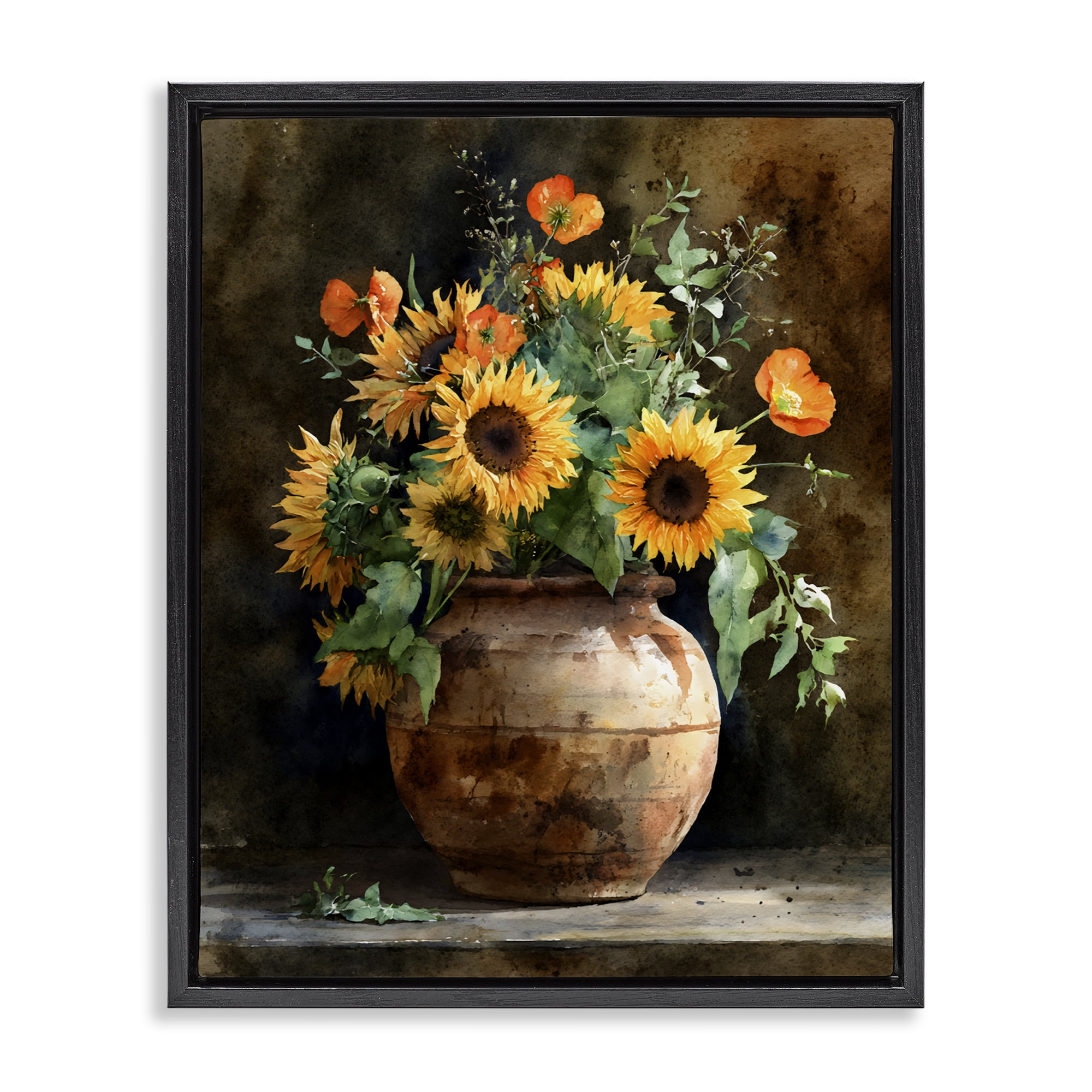 Stupell Industries Rustic Sunflower Display Black Framed Floater Canvas Wall Art, design by Franklyn Gregory