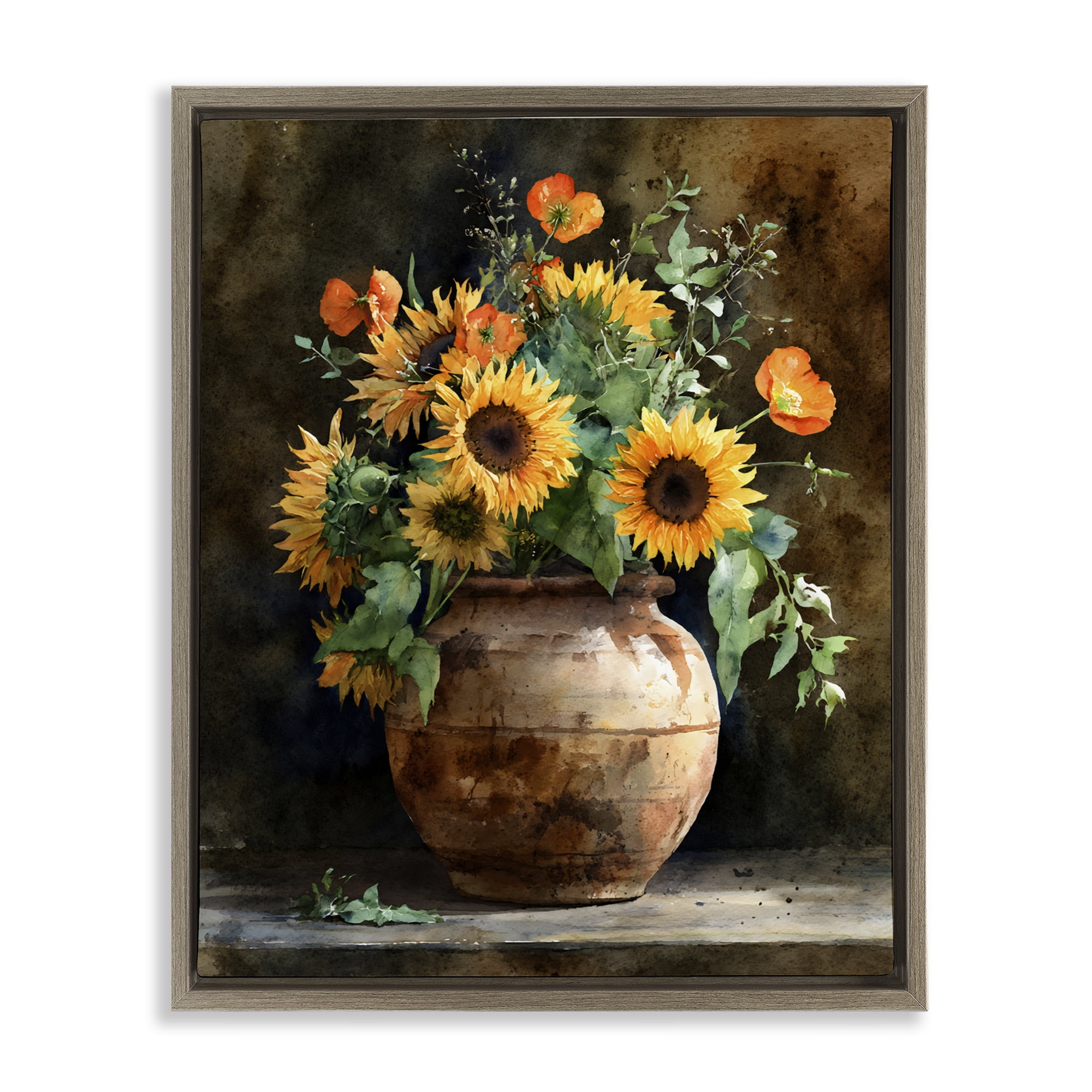 Stupell Industries Rustic Sunflower Display Brown Framed Floater Canvas Wall Art, design by Franklyn Gregory