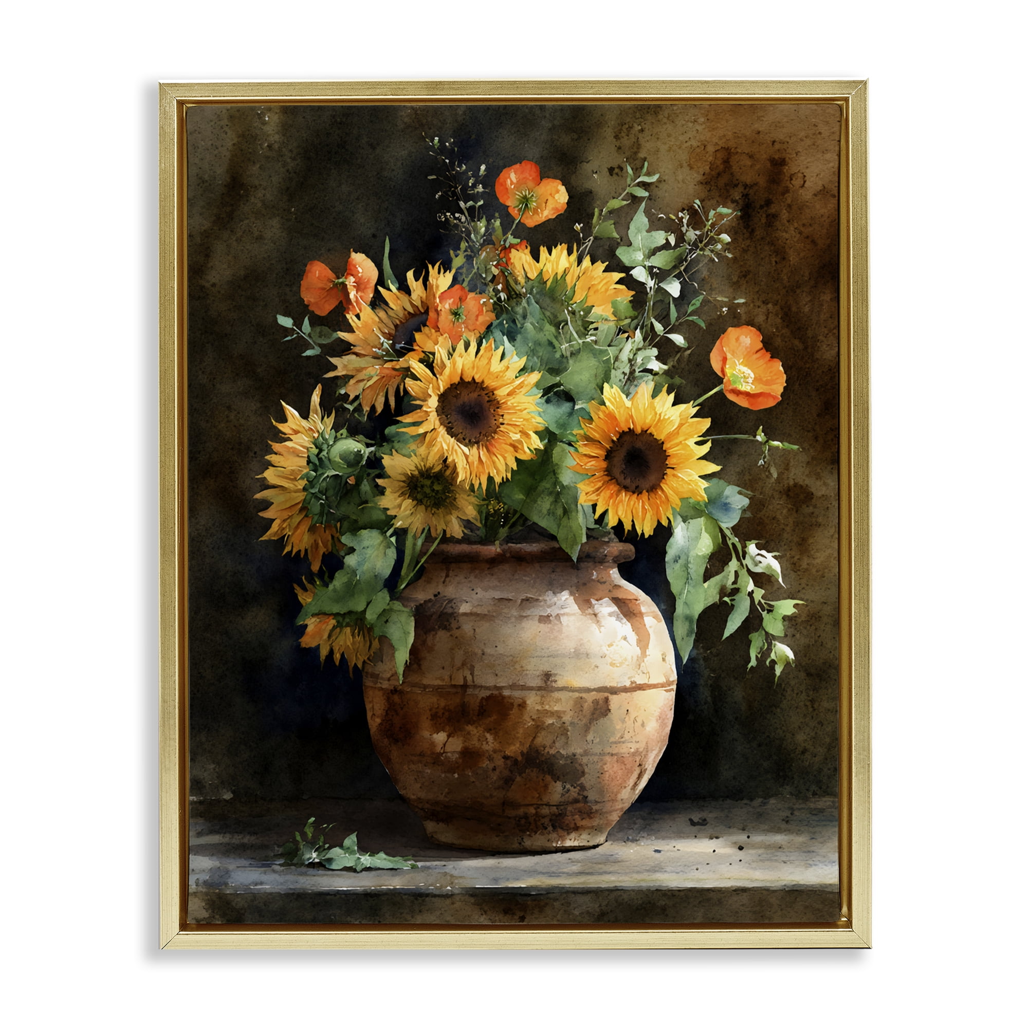 Stupell Industries Rustic Sunflower Display Gold Framed Floater Canvas Wall Art, design by Franklyn Gregory