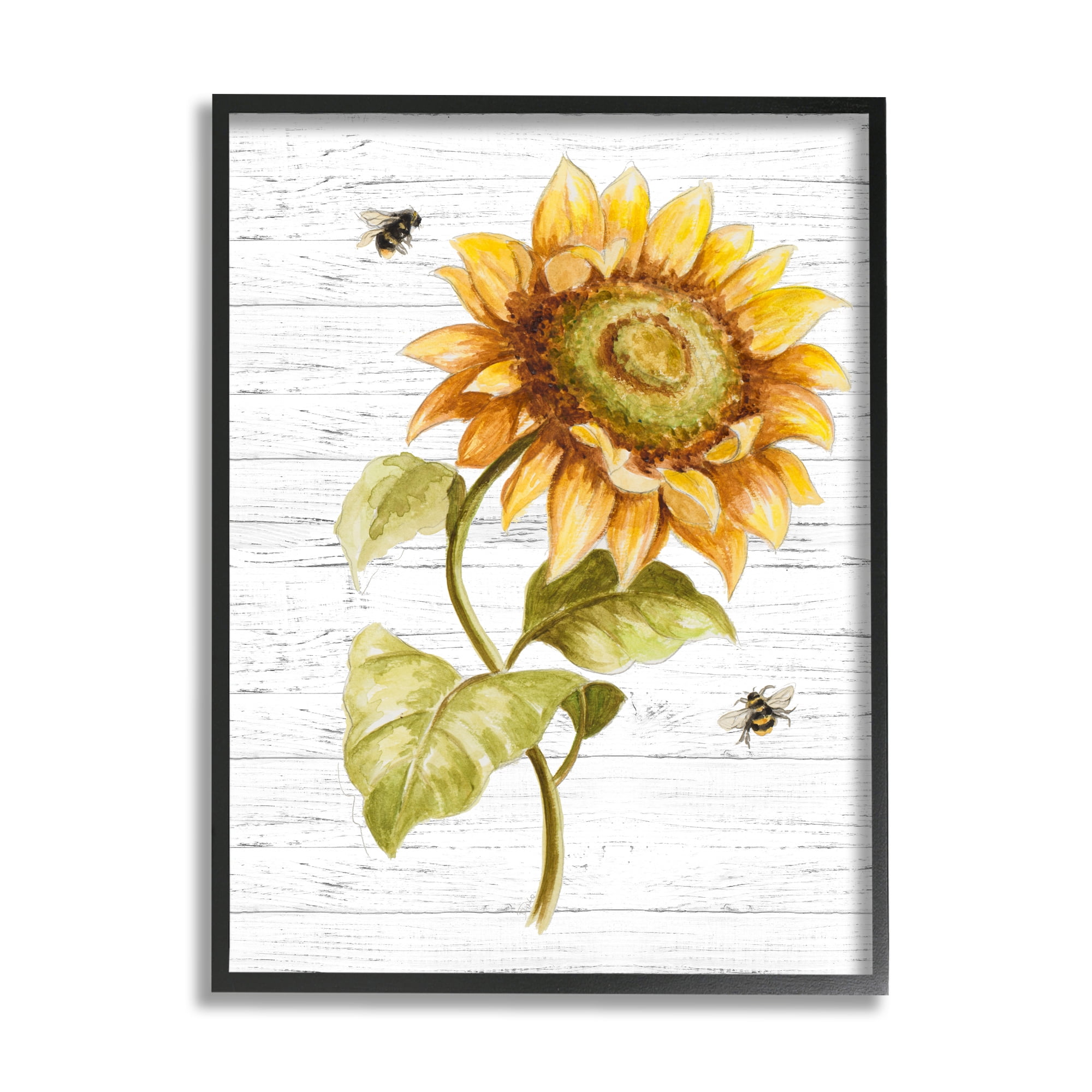 Stupell Industries Rustic Sunflower Floral Roaming Honey Bee Insect Black Framed by Patricia Pinto