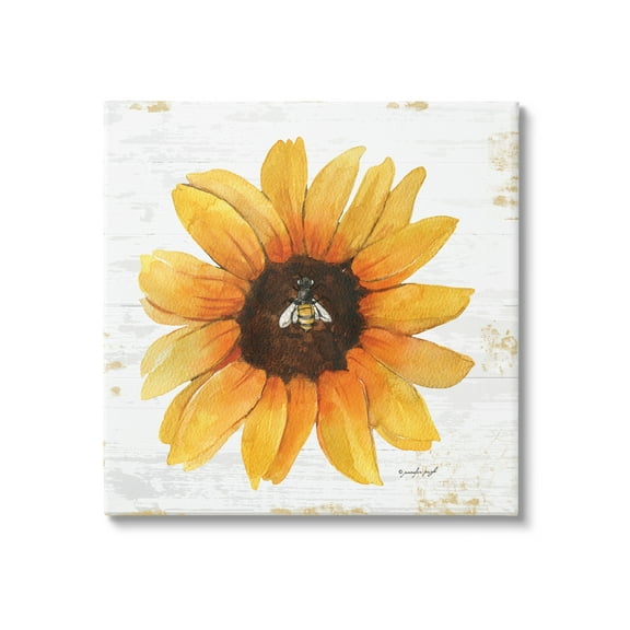 Stupell Industries Rustic Sunflower Petals Lone Bumble Bee Flower Design Graphic Art Gallery Wrapped Canvas Print Wall Art, Design by Jennifer Pugh