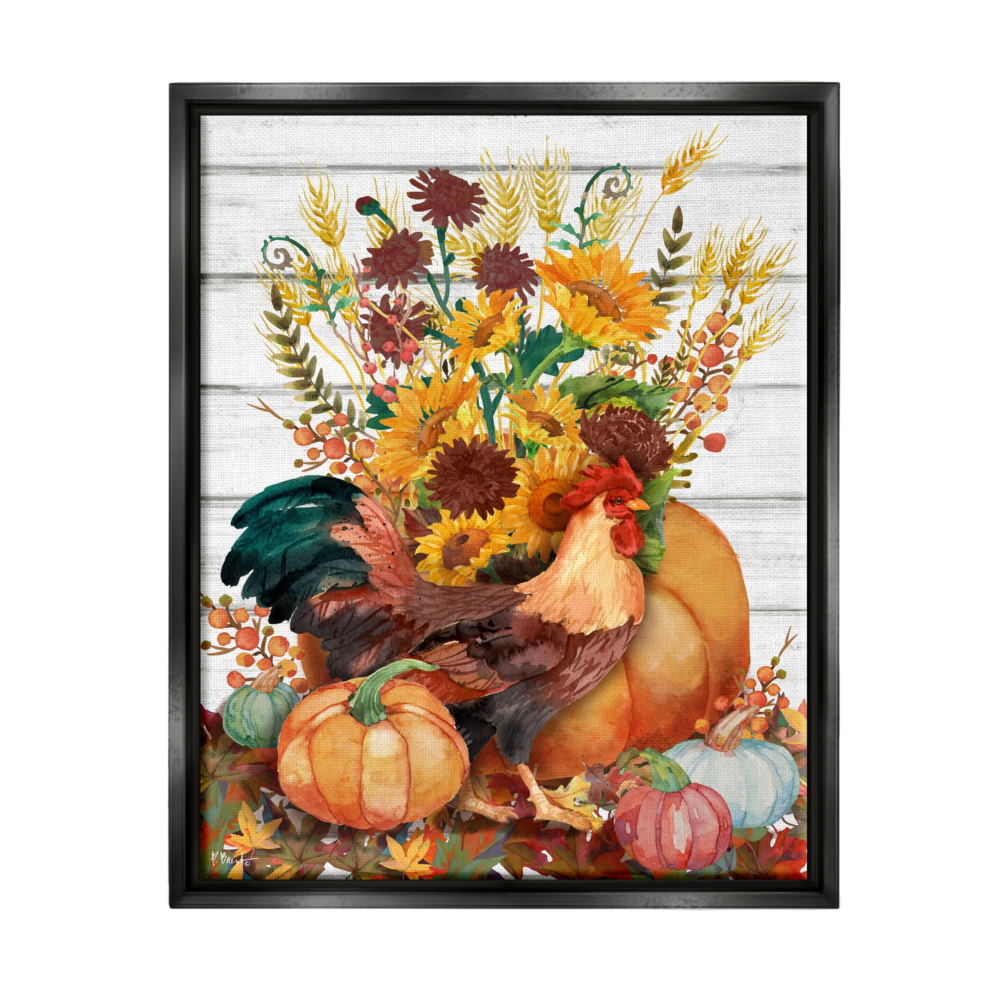 Stupell Industries Rustic Sunflowers & Hen Animals & Insects Painting Black Floater Framed Canvas Art Print Wall Art, 25 x 31