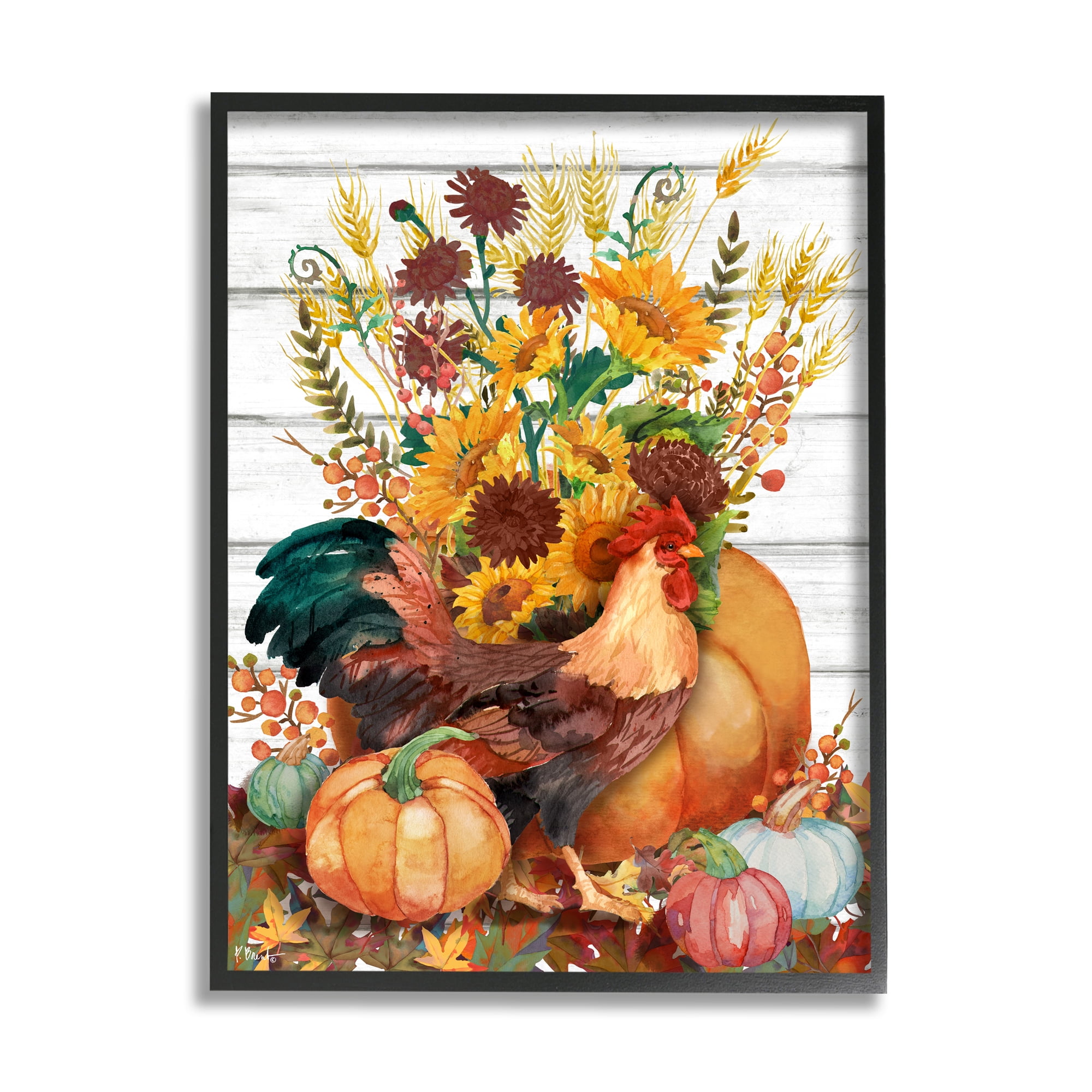 Stupell Industries Rustic Sunflowers & Hen Animals & Insects Painting Black Framed Art Print Wall Art, 11 x 14