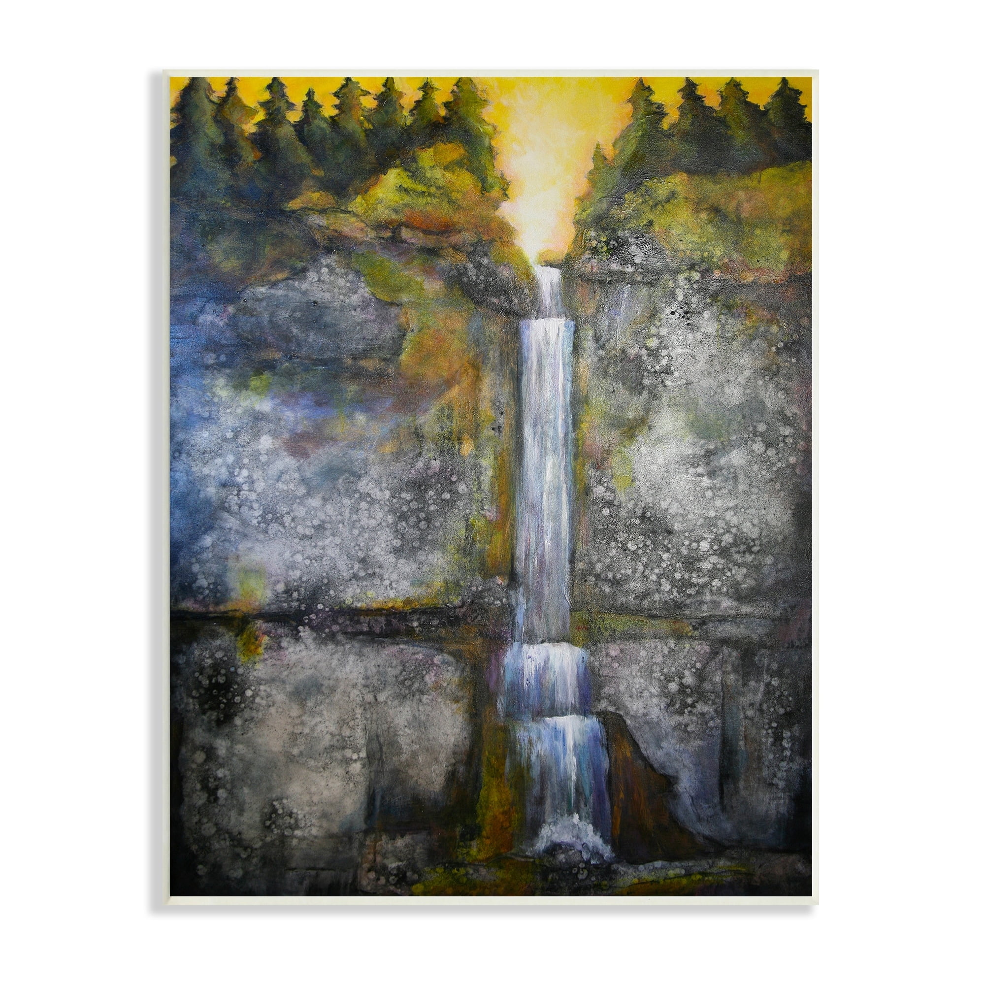 Stupell Industries Rustic Sunset Waterfall Cascading Waters Green Yellow, 13 x 19,Design by Doris Charest