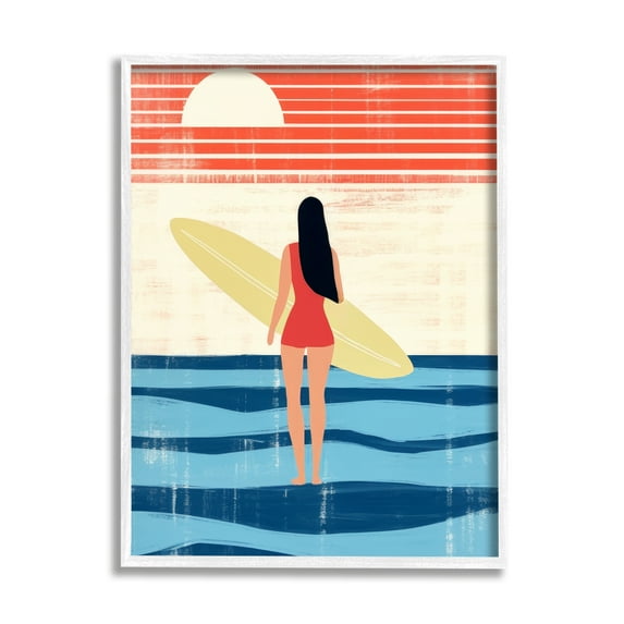 Stupell Industries Rustic Surfer Girl Abstraction Abstract Painting White Framed Art Print Wall Art, 24 x 30