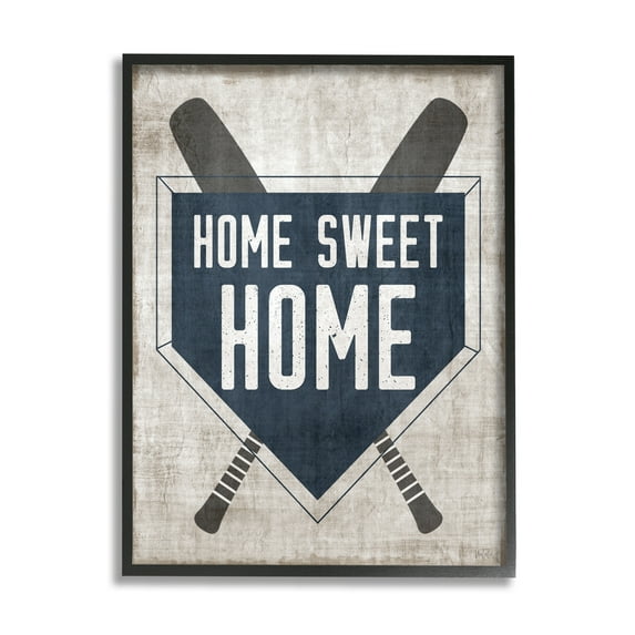 Stupell Industries Rustic Sweet Home Baseball Bats & Base Plate Graphic Art Black Framed Art Print Wall Art, Design by Natalie Carpentieri