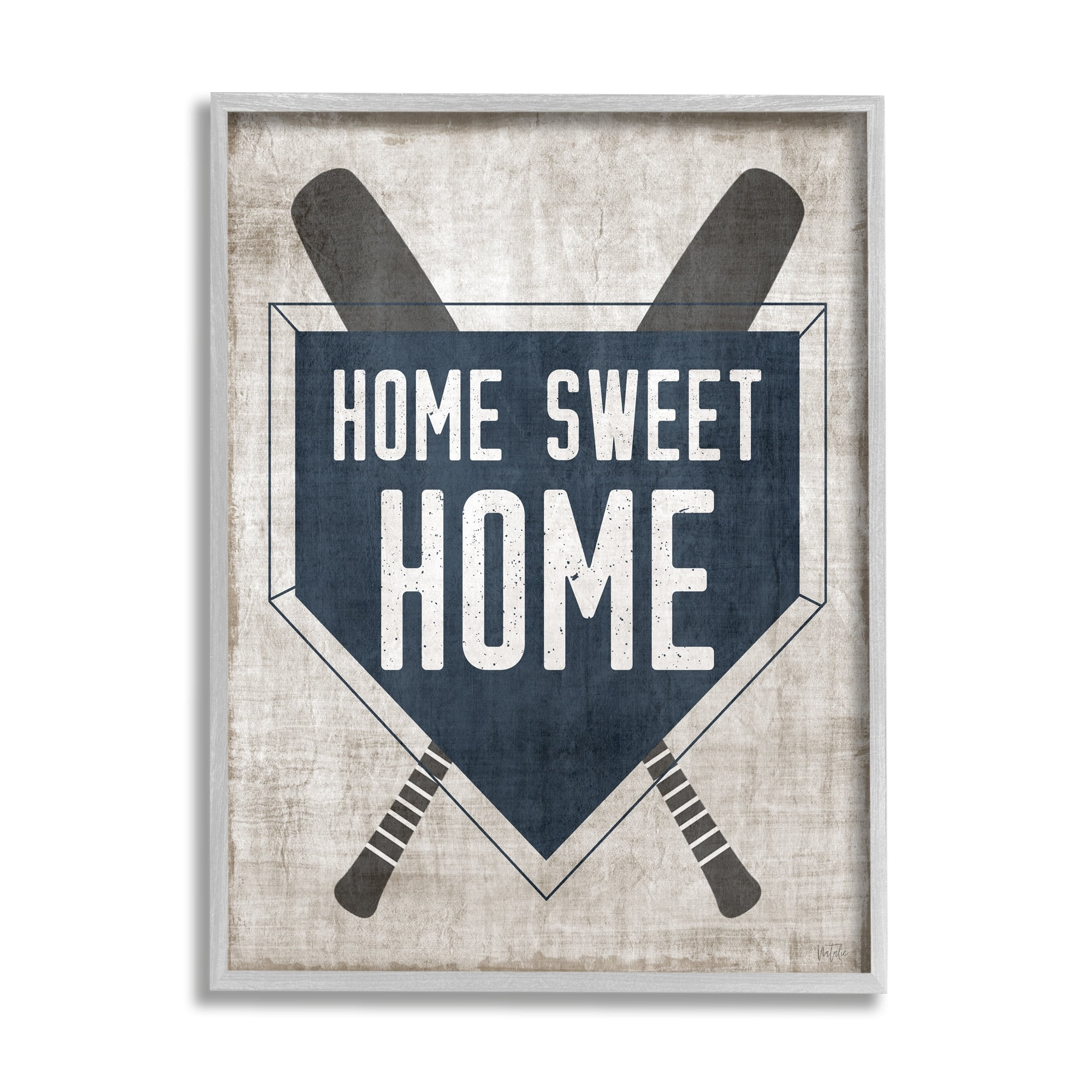 Stupell Industries Rustic Sweet Home Baseball Bats & Base Plate Graphic Art Gray Framed Art Print Wall Art, Design by Natalie Carpentieri