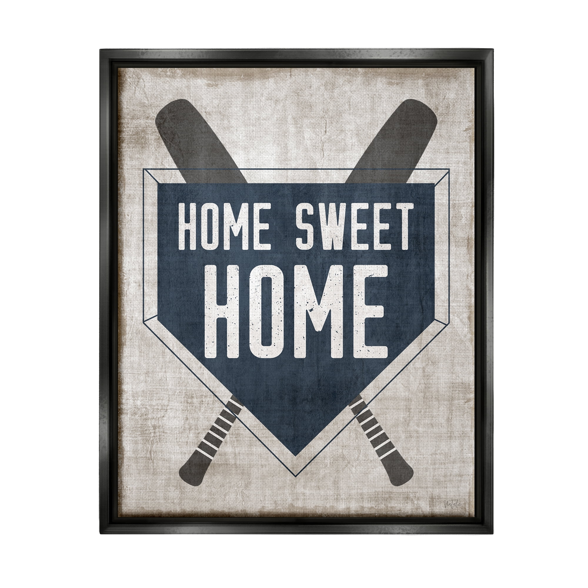 Stupell Industries Rustic Sweet Home Baseball Bats & Base Plate Graphic Art Jet Black Floating Framed Canvas Print Wall Art, Design by Natalie Carpentieri