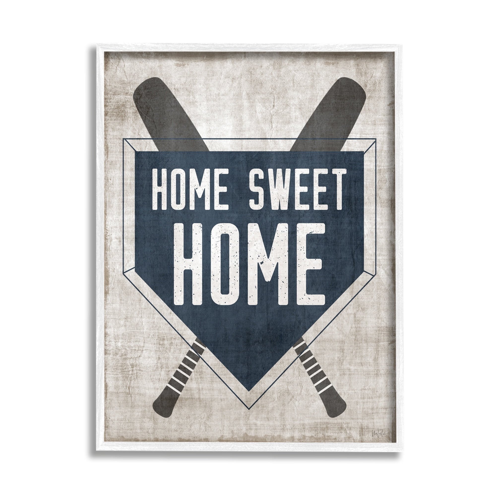 Stupell Industries Rustic Sweet Home Baseball Bats & Base Plate Graphic Art White Framed Art Print Wall Art, Design by Natalie Carpentieri