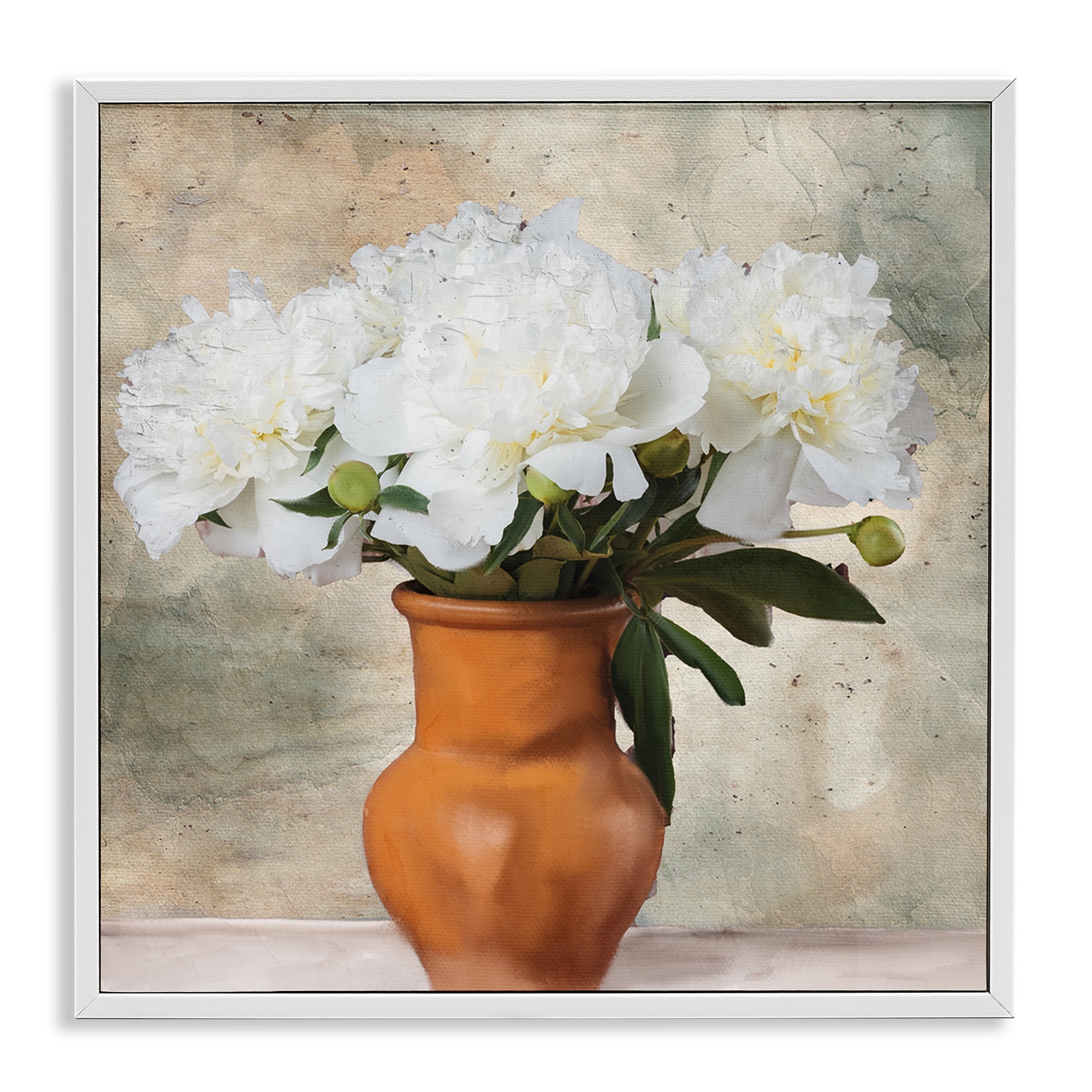 Stupell Industries Rustic Terracotta Vase Plants & Flowers Painting White Framed Art Print Wall Art, 12 x 12