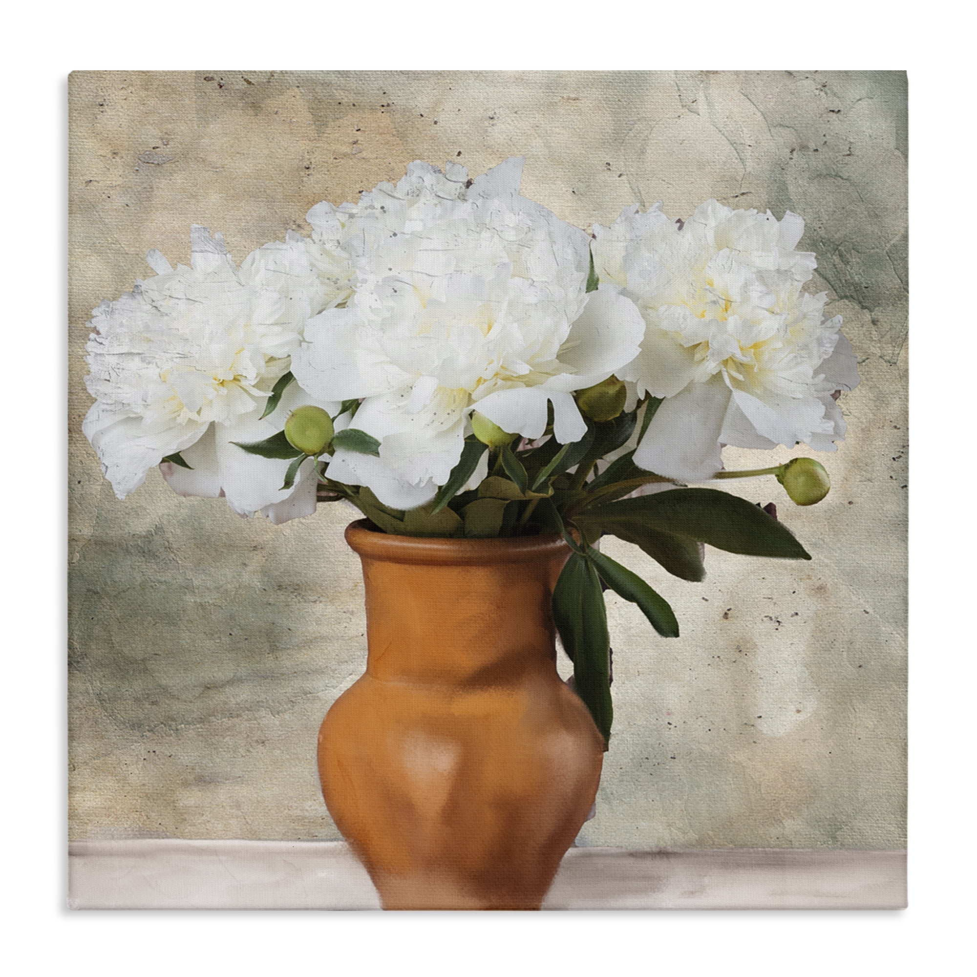 Stupell Industries Rustic Terracotta Vase Plants & Flowers Painting Wrapped Canvas Art Print Wall Art, 17 x 17