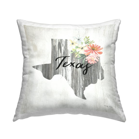 Stupell Industries Rustic Texas State Florals Square Decorative Printed Throw Pillow, 18 x 18