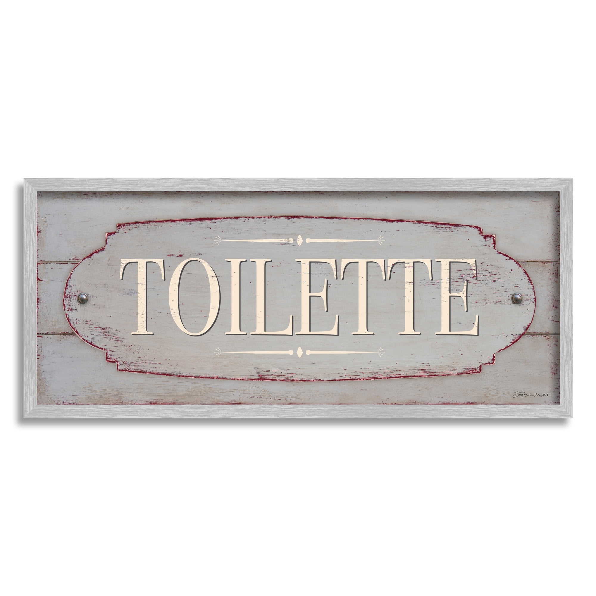 Stupell Industries Rustic Toilette Sign French Farmhouse Traditional Grain Pattern, 30 x 13, Design by Stephanie Workman Marrott