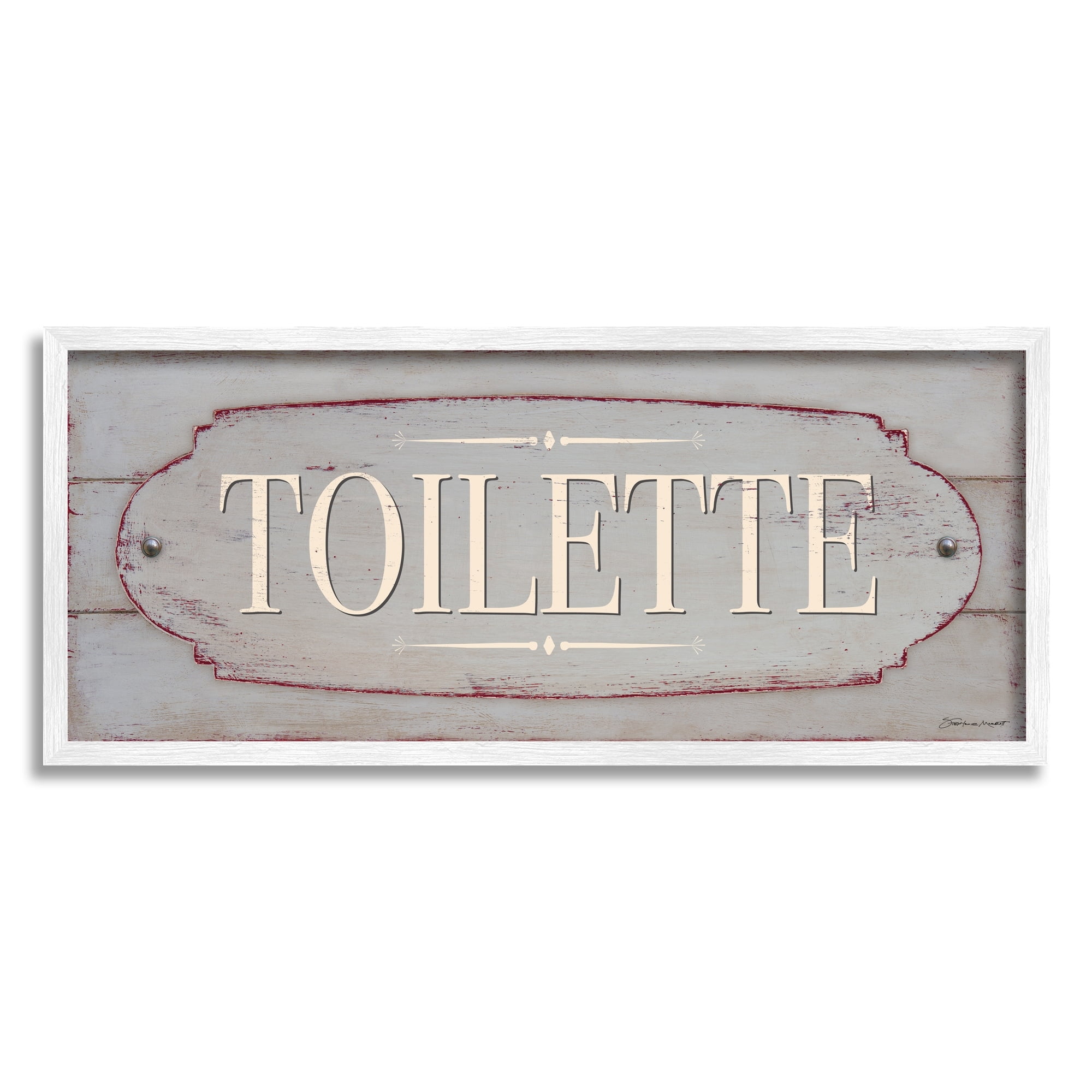 Stupell Industries Rustic Toilette Sign French Farmhouse Traditional Grain Pattern, 30 x 13, Design by Stephanie Workman Marrott