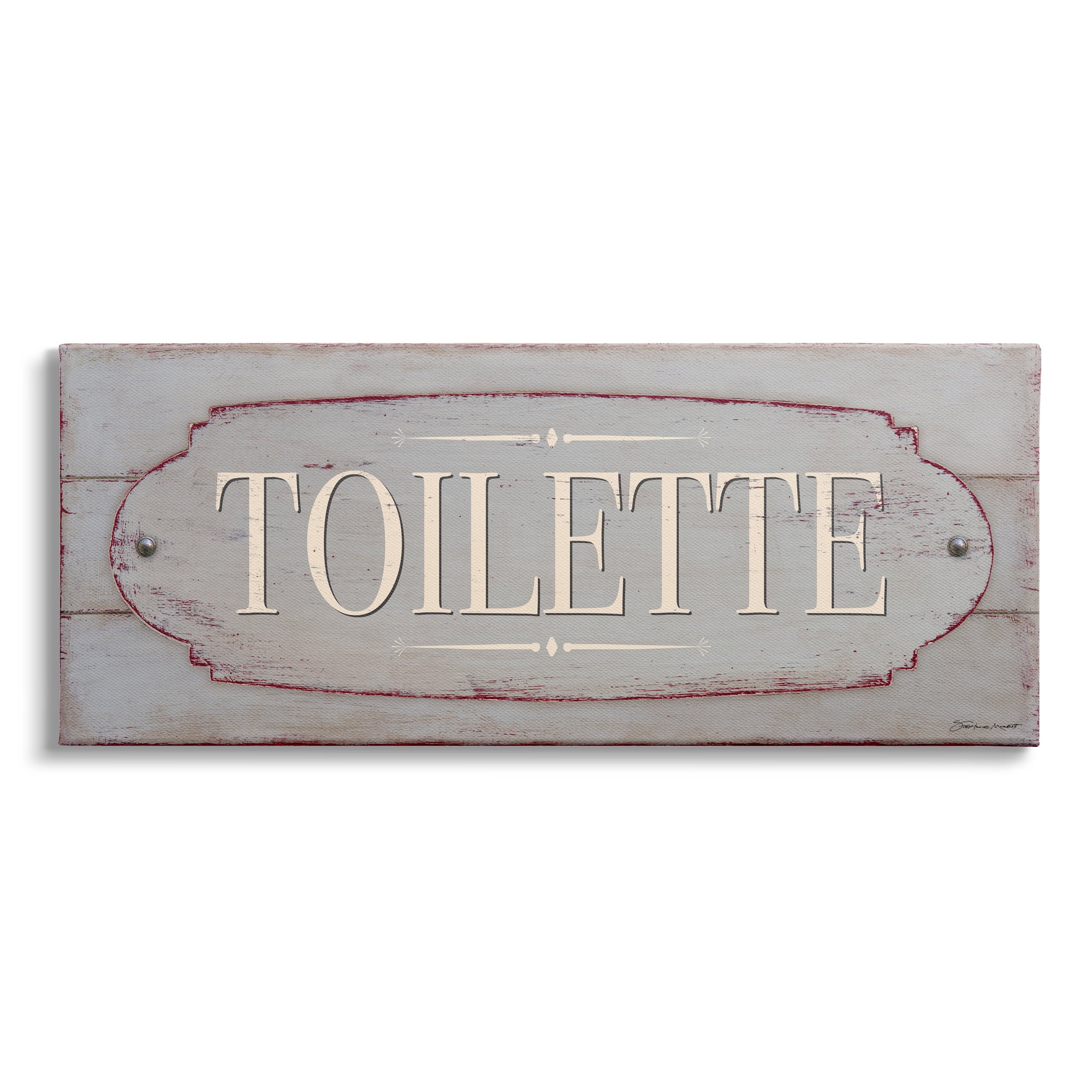 Stupell Industries Rustic Toilette Sign French Farmhouse Traditional Grain Pattern, 40 x 17, Design by Stephanie Workman Marrott